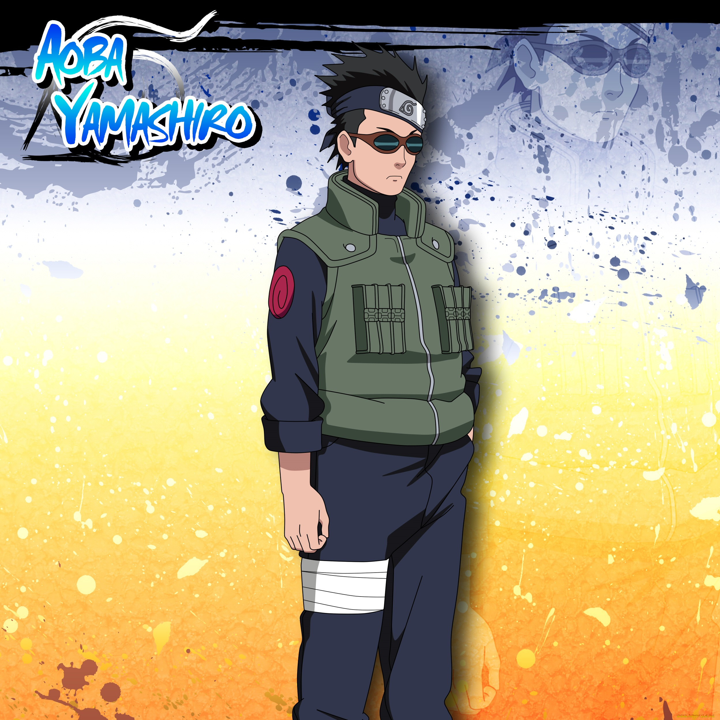 аниме, naruto, шиноби, тёмные, парень, шатен, очки, ямаширо, аоба, наруто, персонаж
