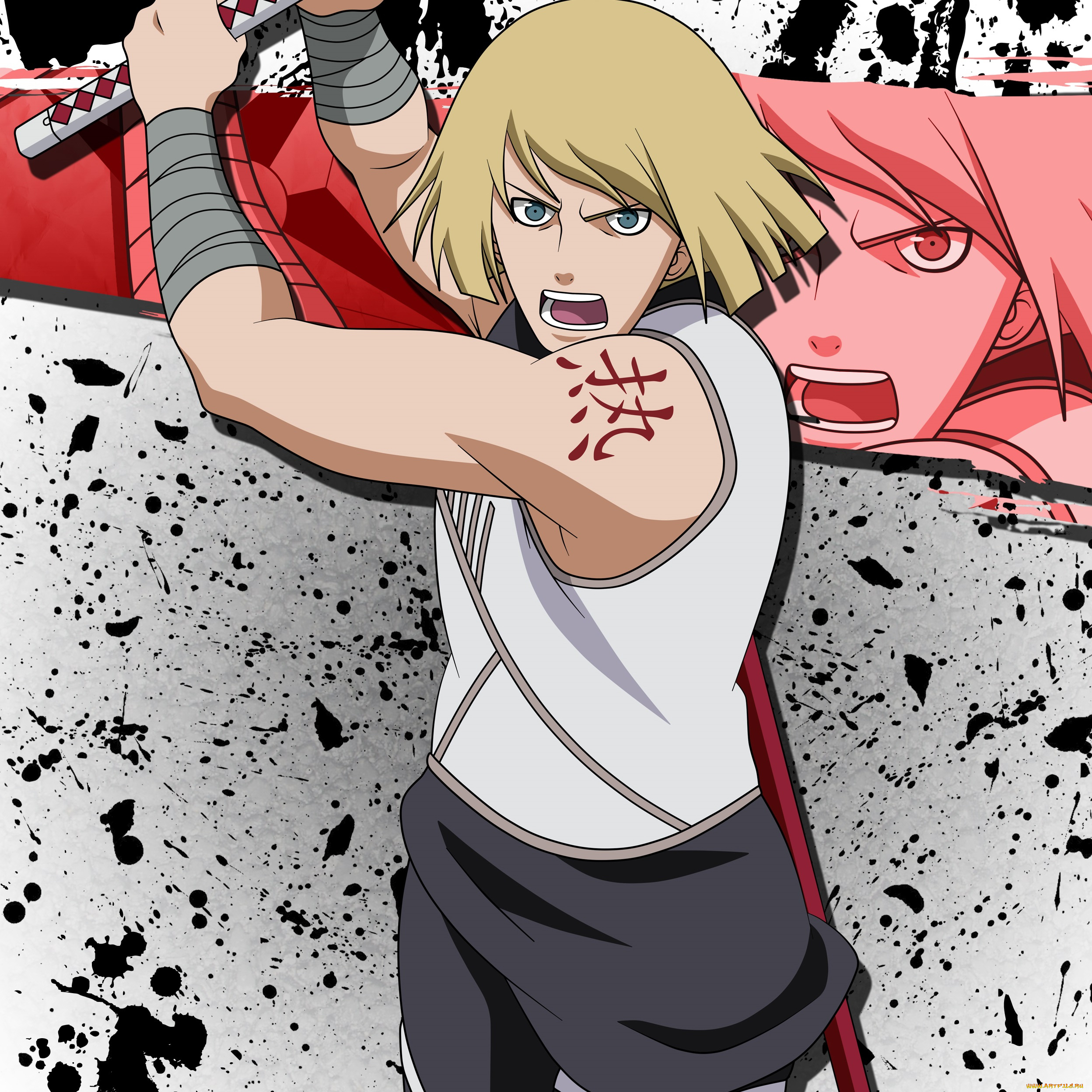 аниме, naruto, татуировка, крик, персонаж, блондин, наруто, взгляд, замах, парень