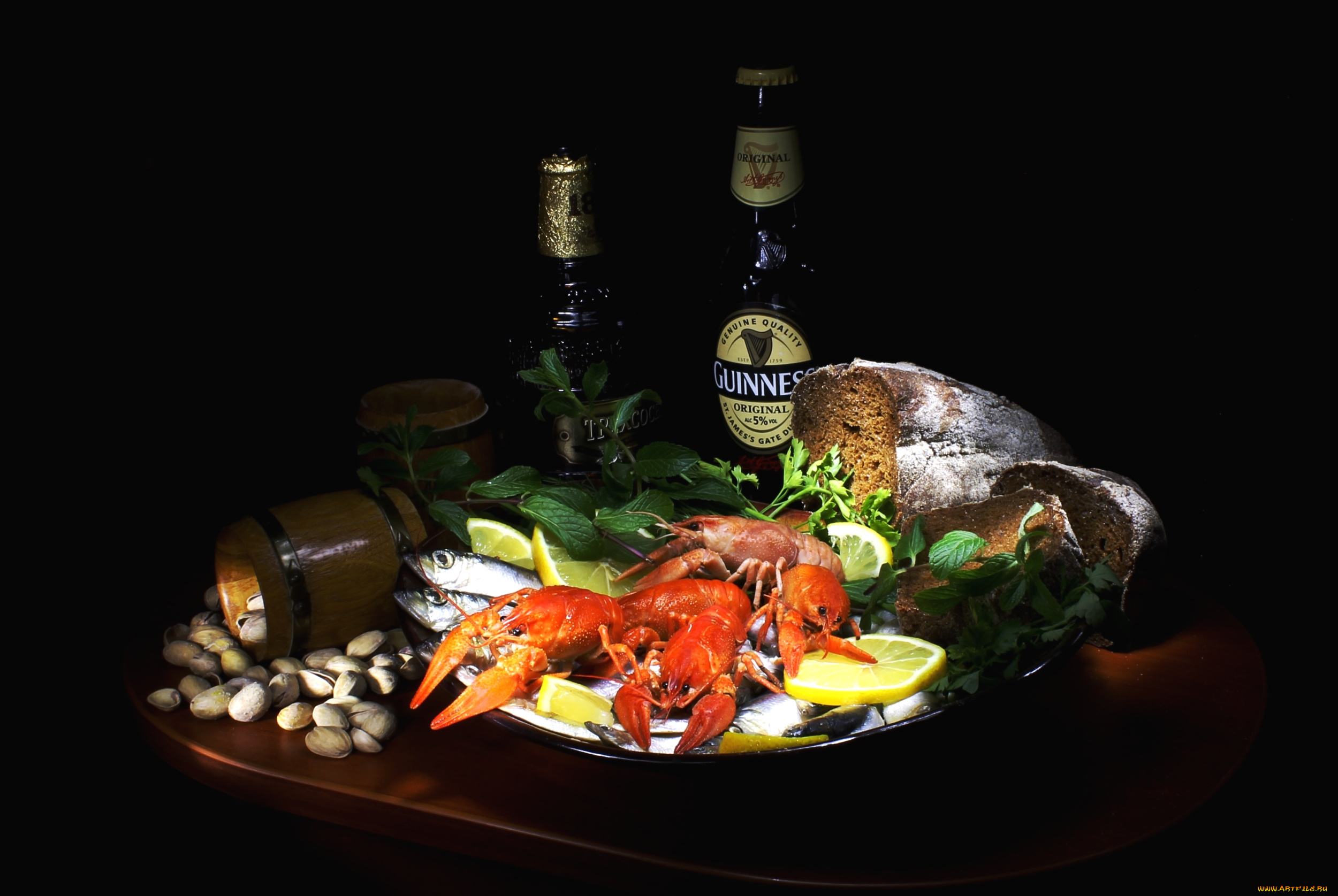 еда, натюрморт, лимон, раки, пиво, хлеб, фисташки