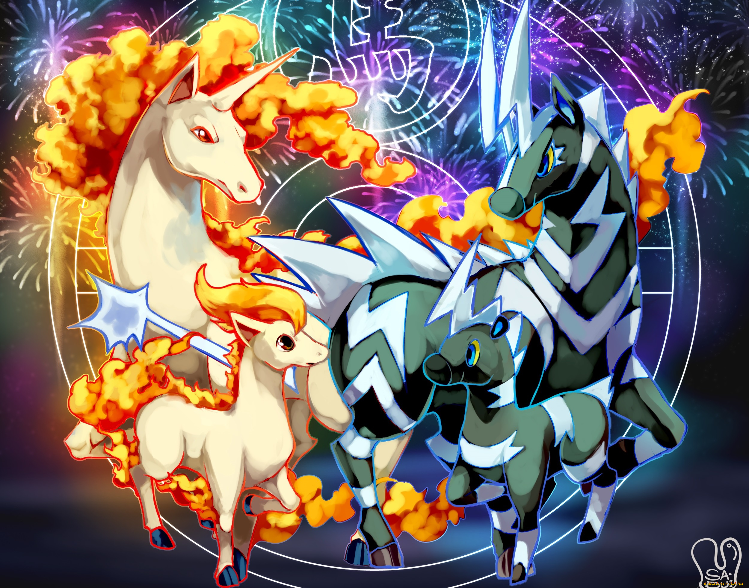 аниме, pokemon, покемон, арт, лошади