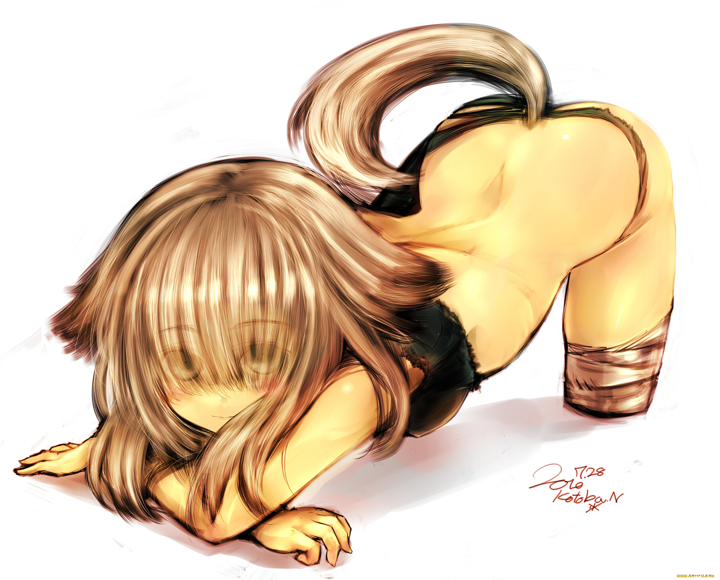 аниме, -animals, хвост, девушка, волосы, kotoba, noriaki, арт, попка, ушки, бинты