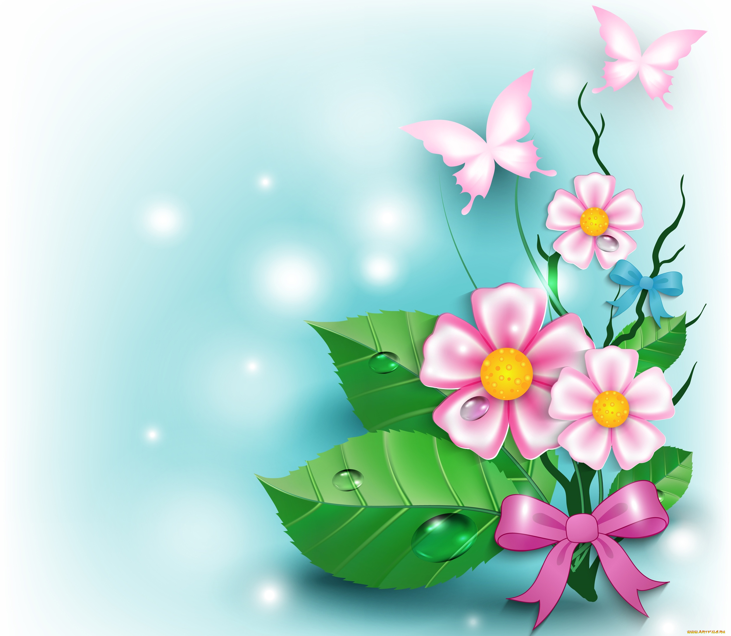 векторная, графика, бабочки, цветы