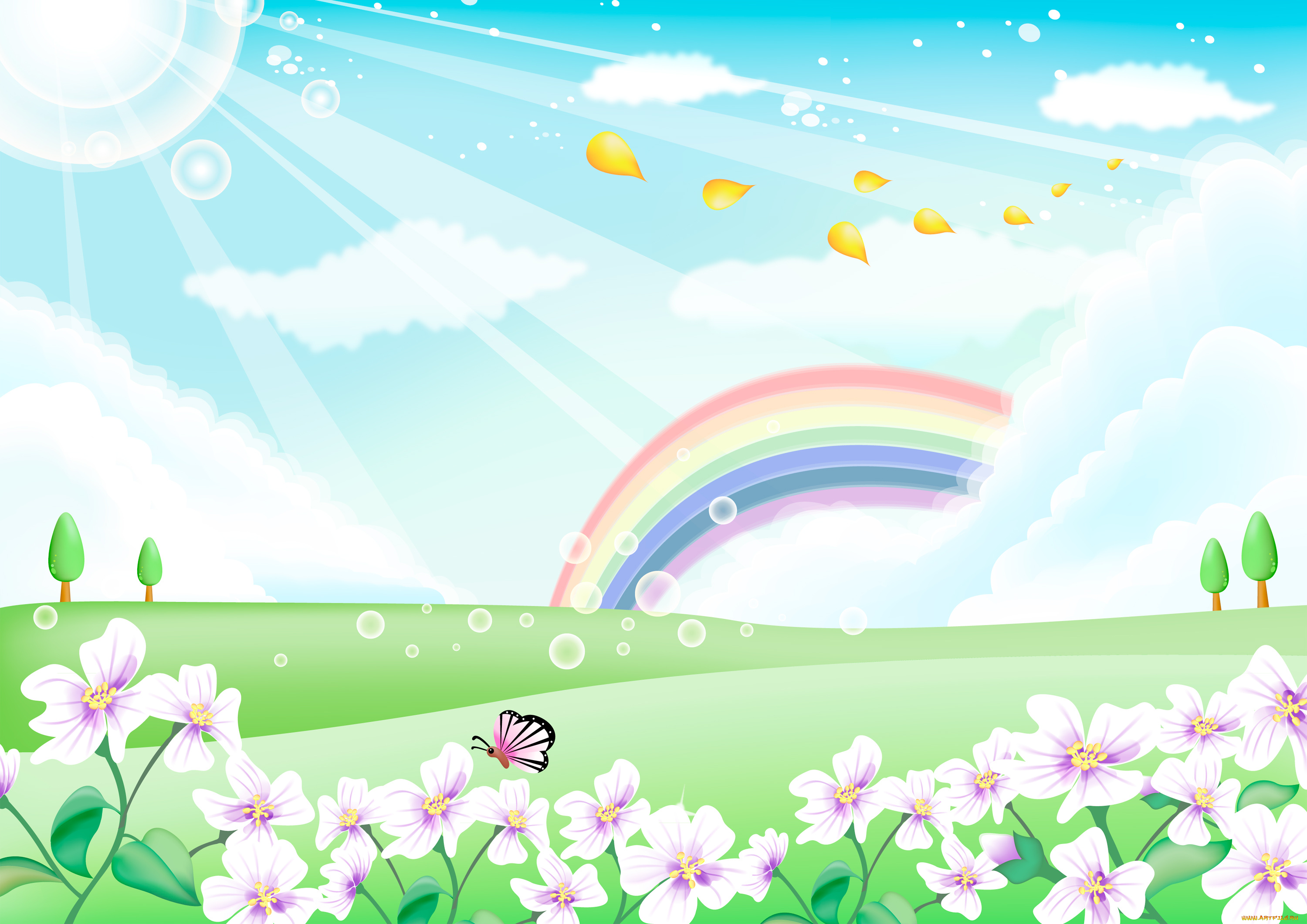 векторная, графика, радуга, цветы