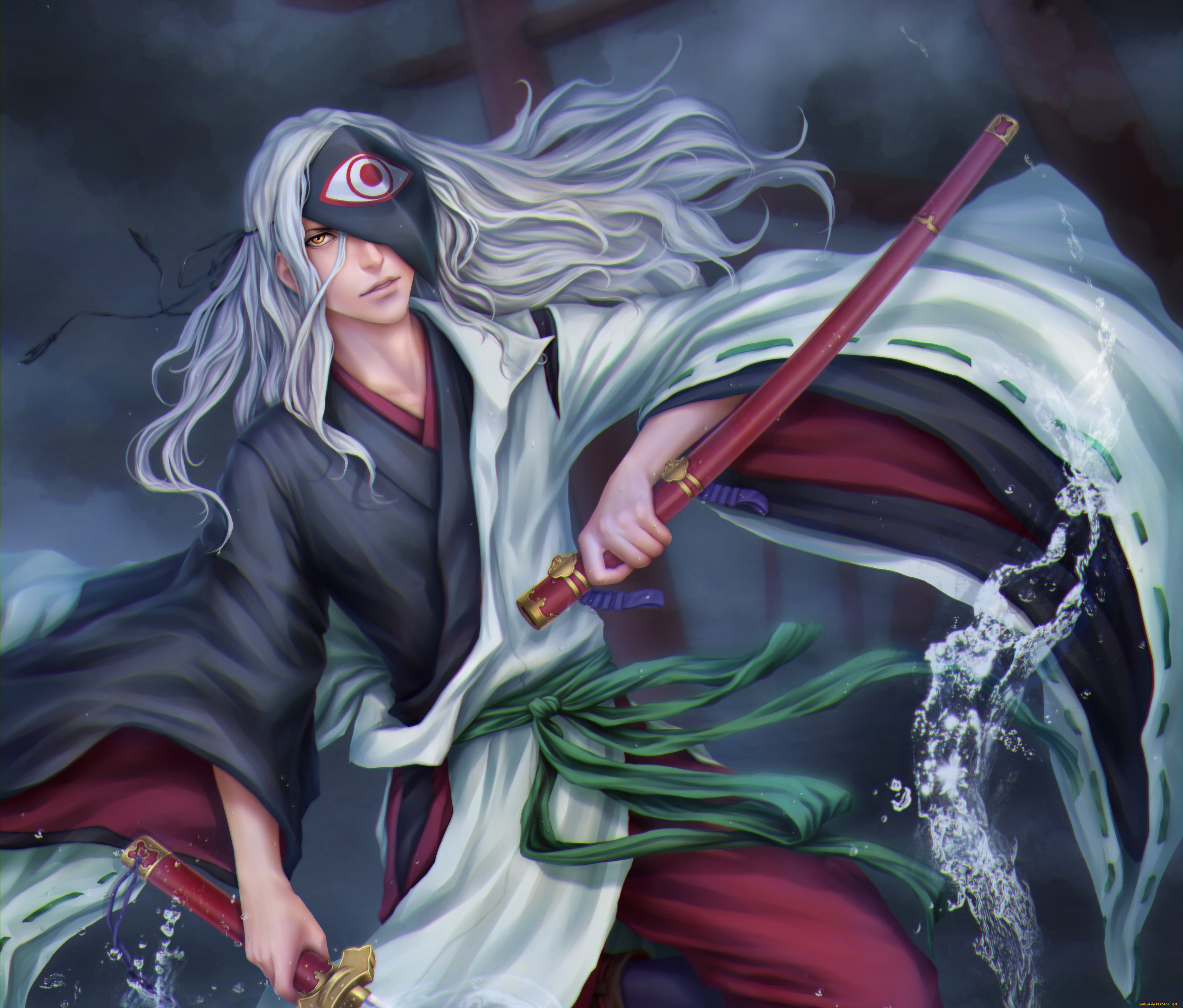 аниме, noragami, взгляд, магия, оружие, rabou, жест, парень, zetsuai89, art