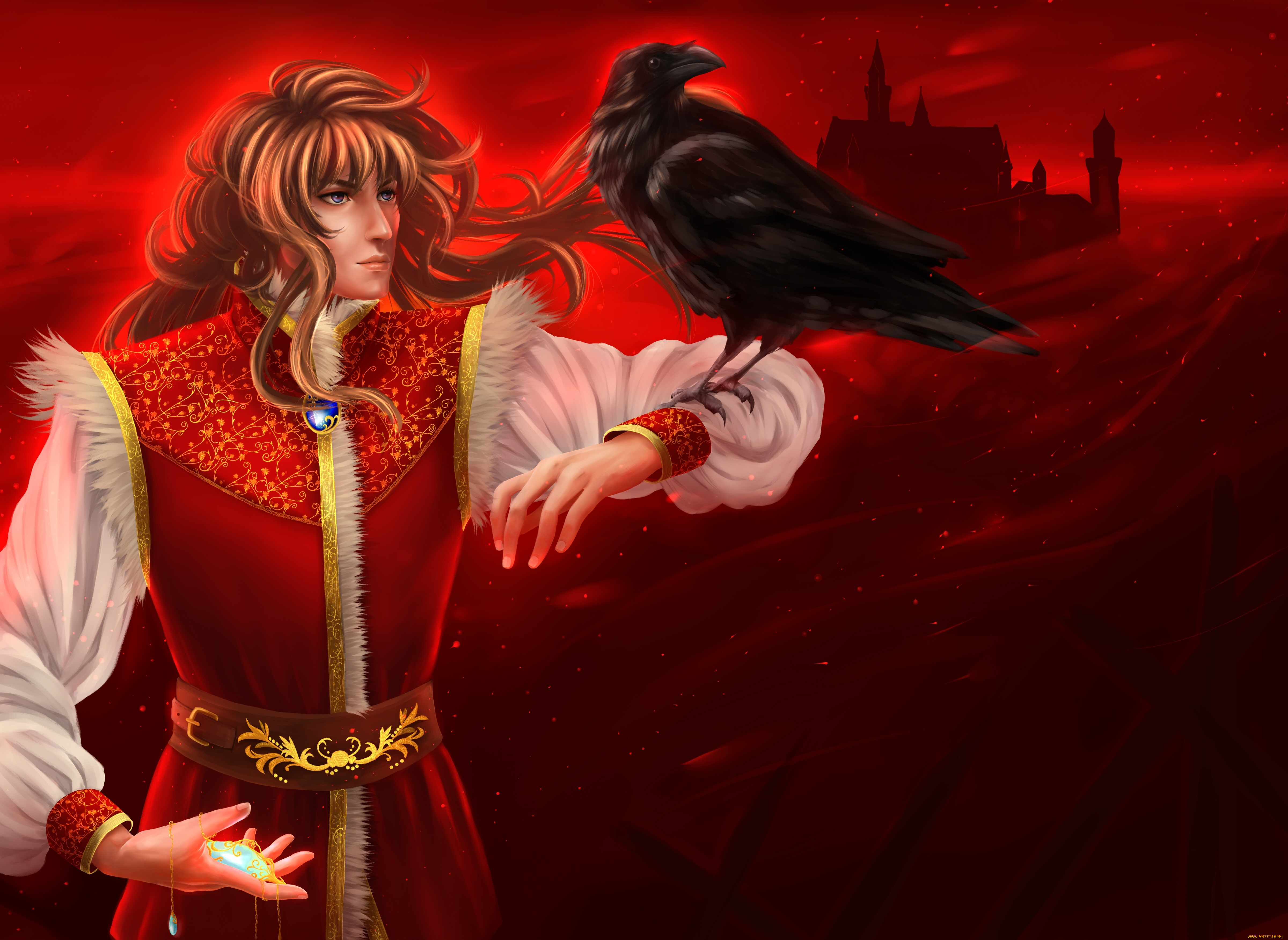 аниме, *unknown, , другое, ворон, костюм, камень, профиль, парень, взгляд, замок