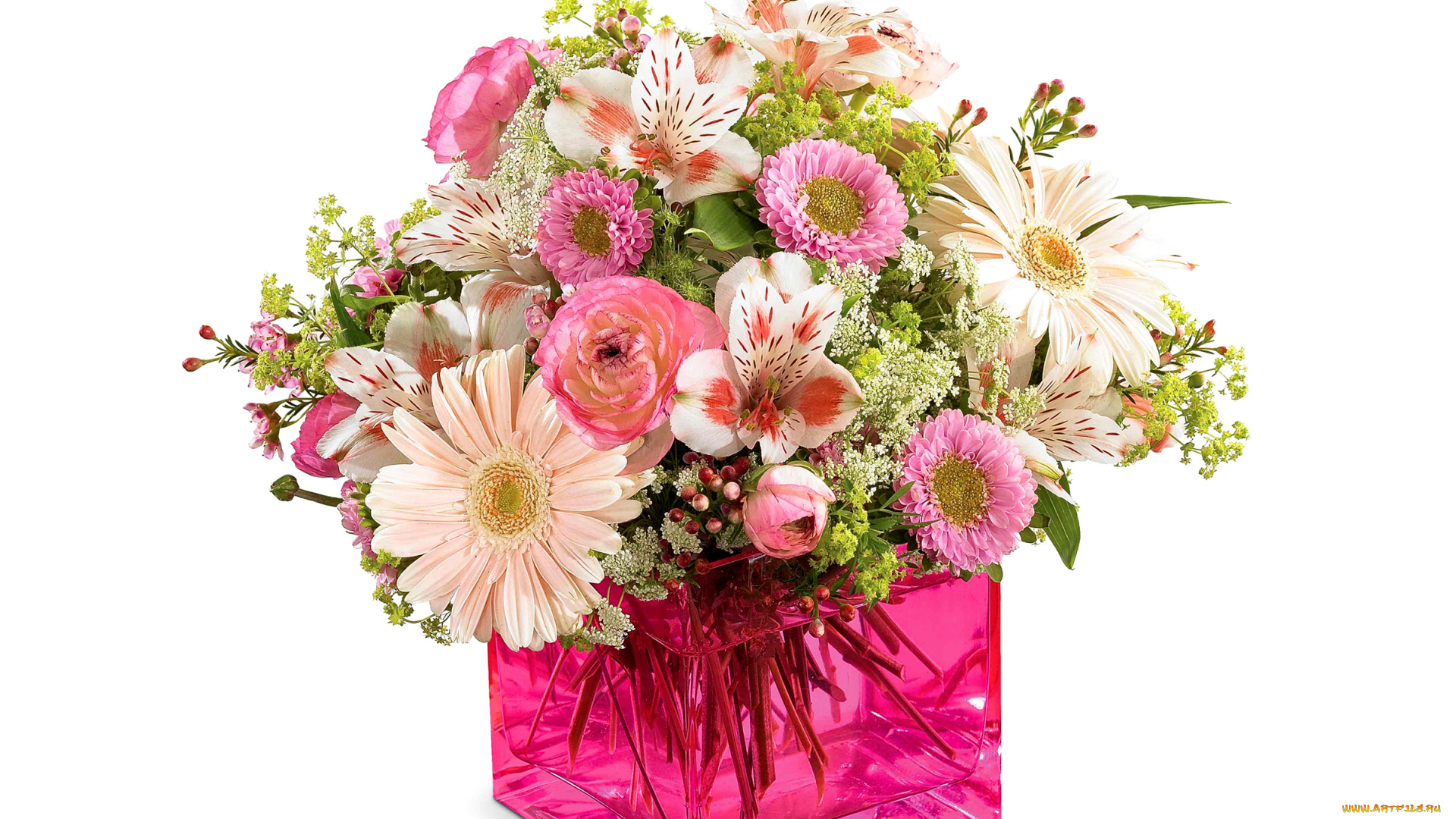 цветы, сирень, ваза, букет, альстрёмерия, астры, герберы