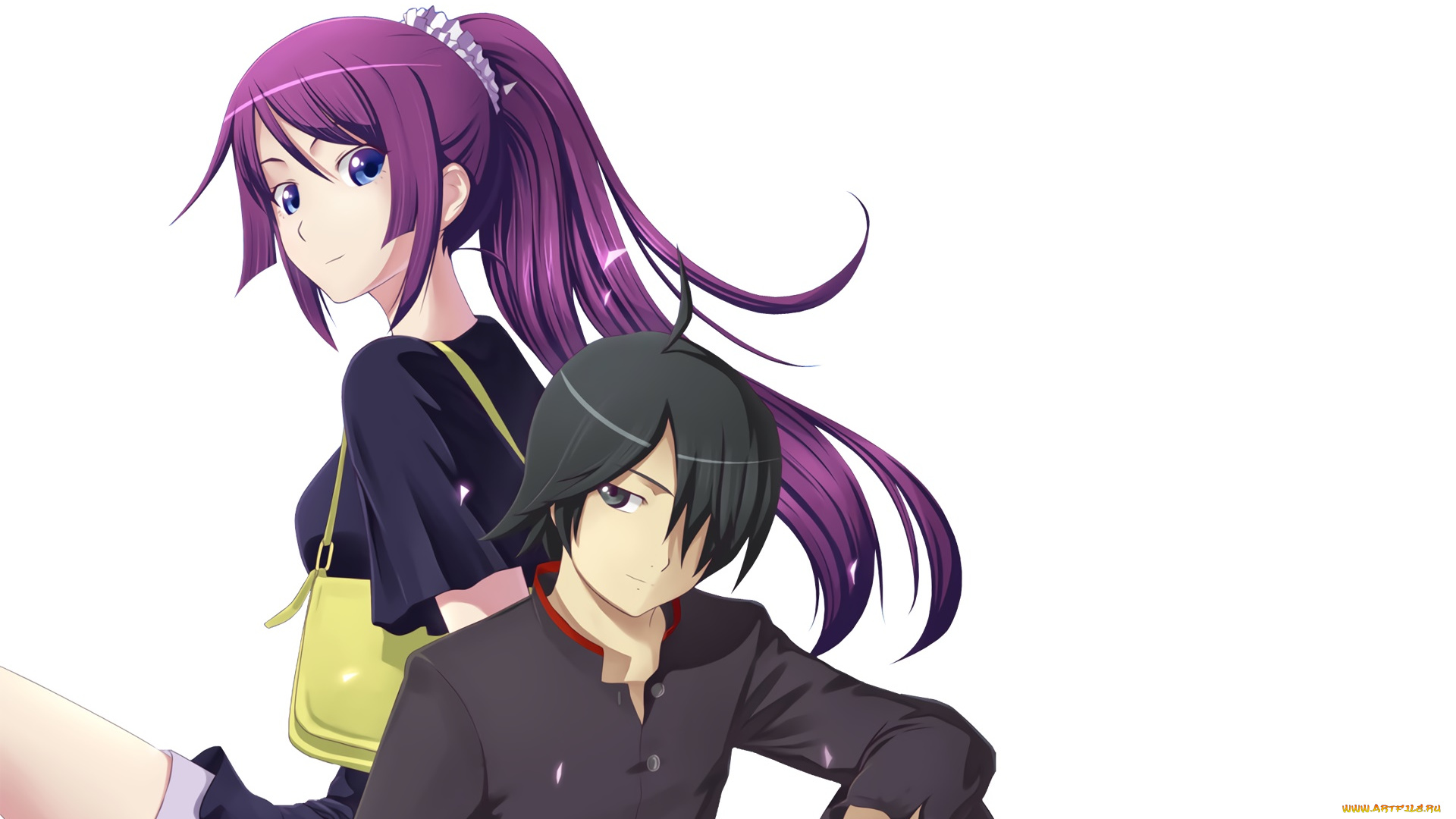 аниме, bakemonogatari, девушка, фон, взгляд