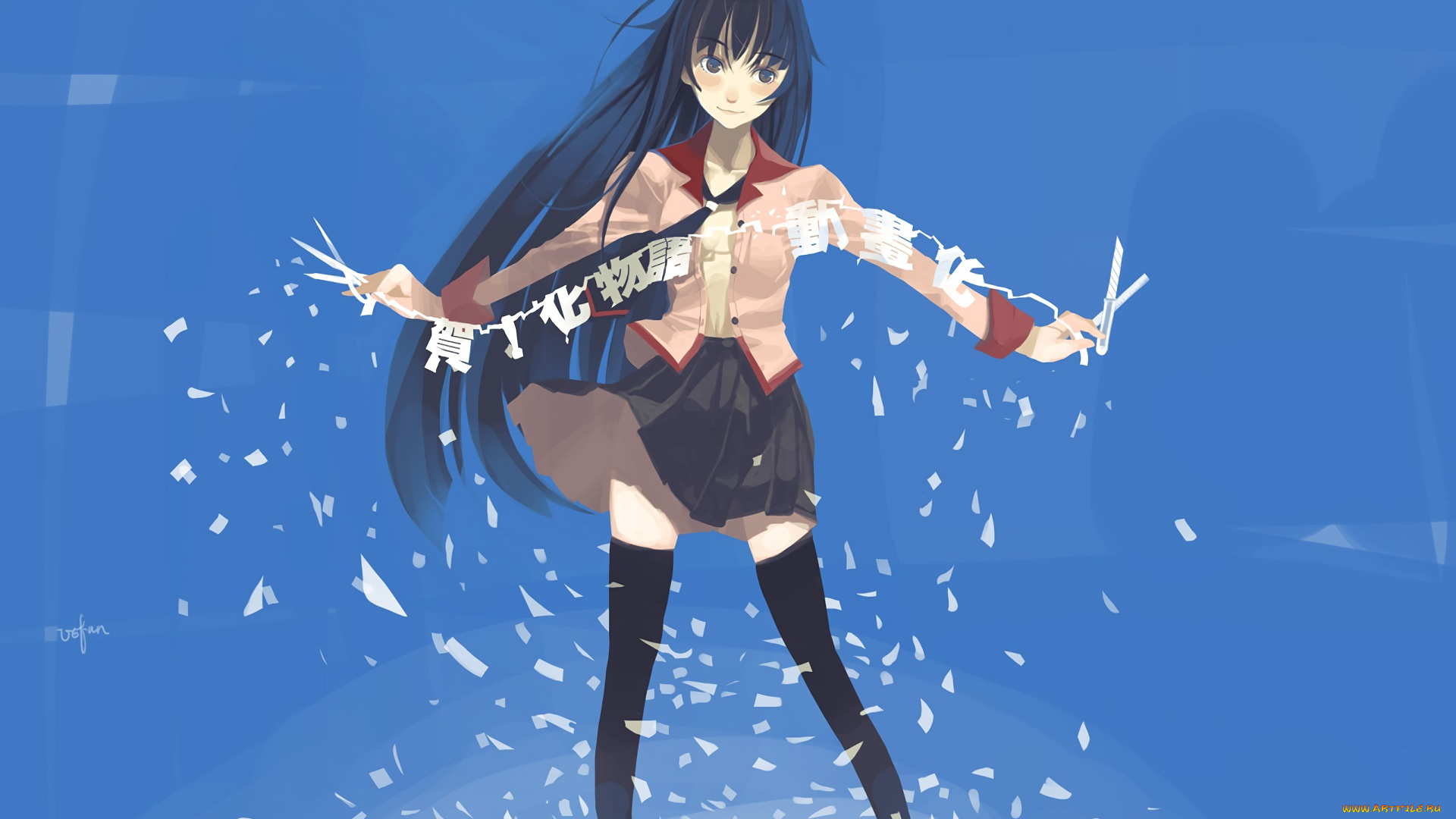 аниме, bakemonogatari, девушка, фон, взгляд