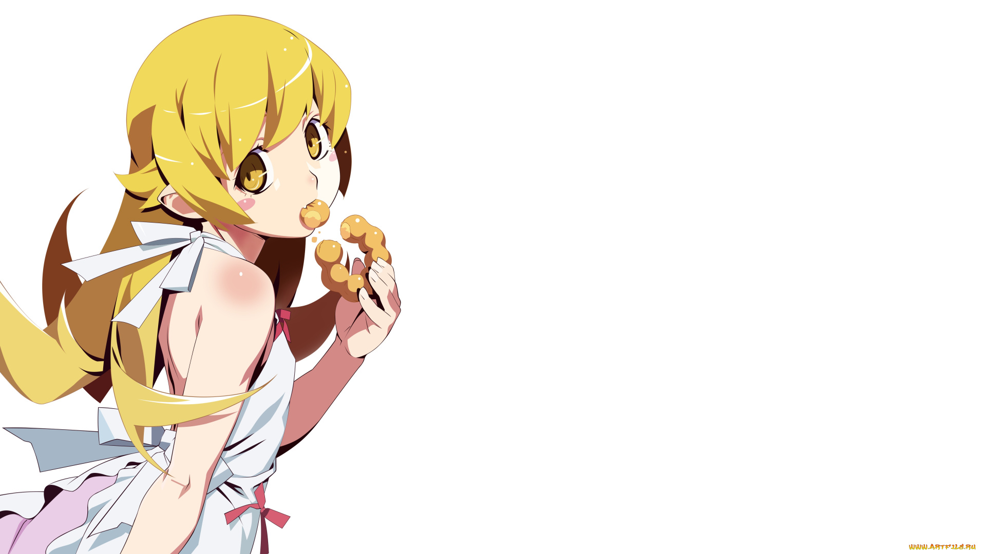 аниме, bakemonogatari, девушка, взгляд, фон