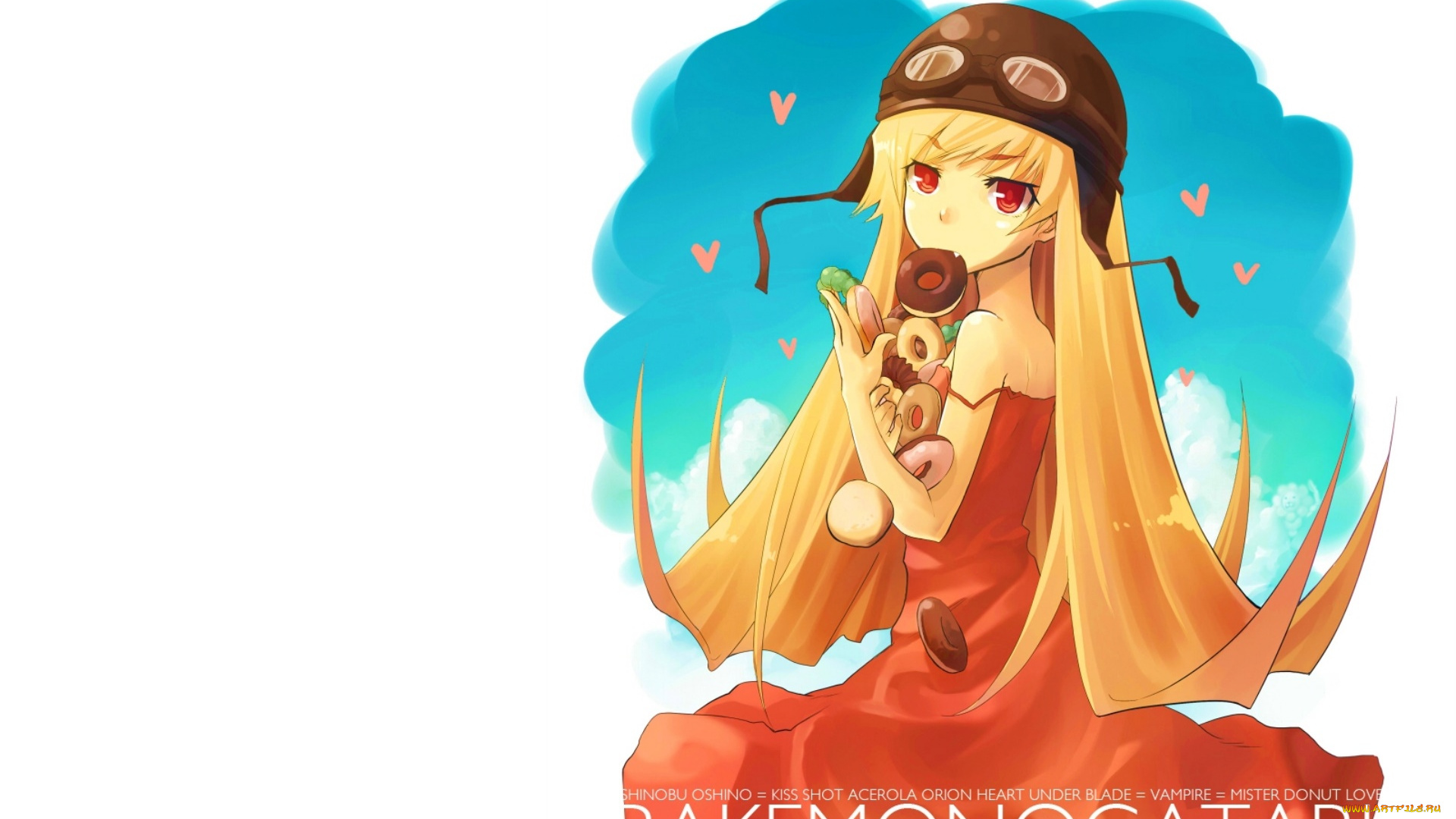 аниме, bakemonogatari, девушка, взгляд, фон