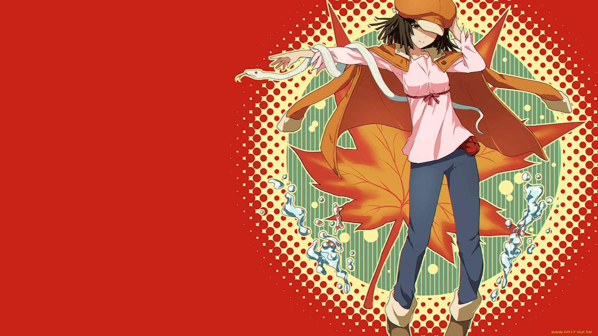 аниме, bakemonogatari, фон, взгляд, девушка