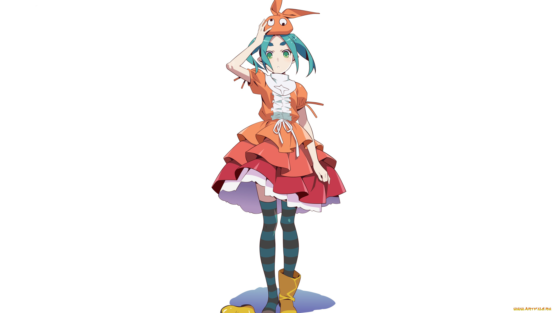 аниме, bakemonogatari, фон, взгляд, девушка