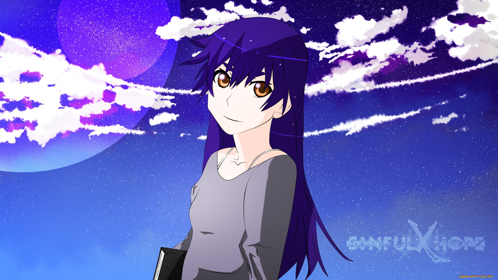 аниме, bakemonogatari, фон, взгляд, девушка