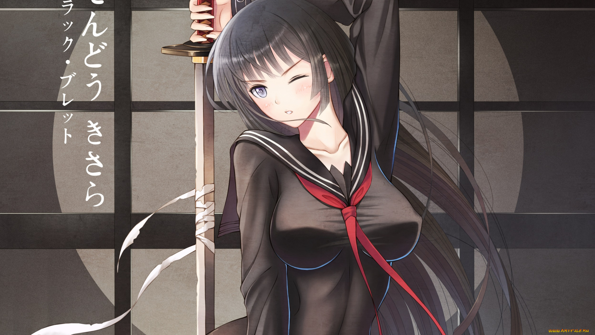 аниме, black, bullet, девушка