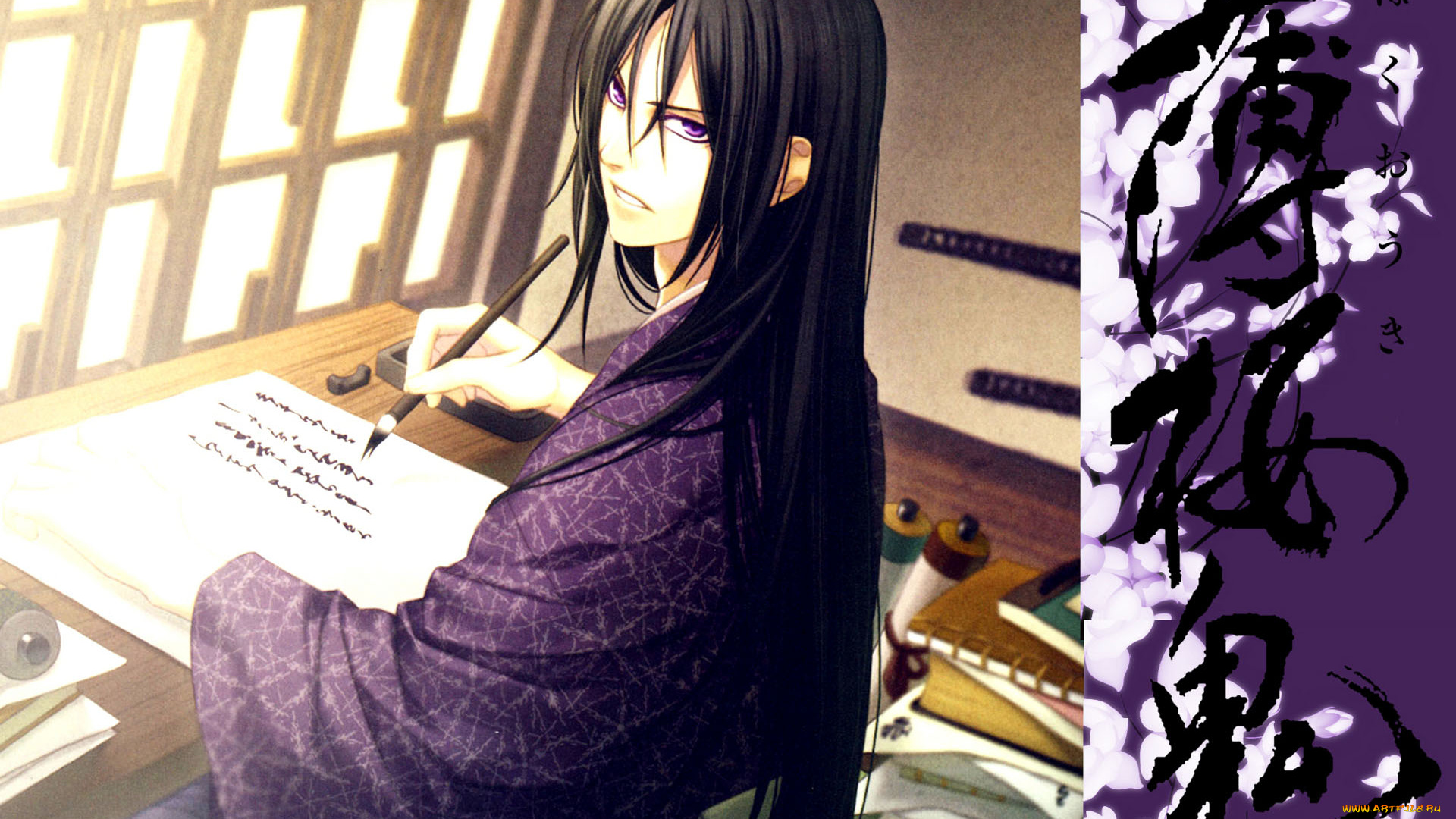 аниме, hakuouki, парень, каллиграфия, письмо, shinsengumi, kitan