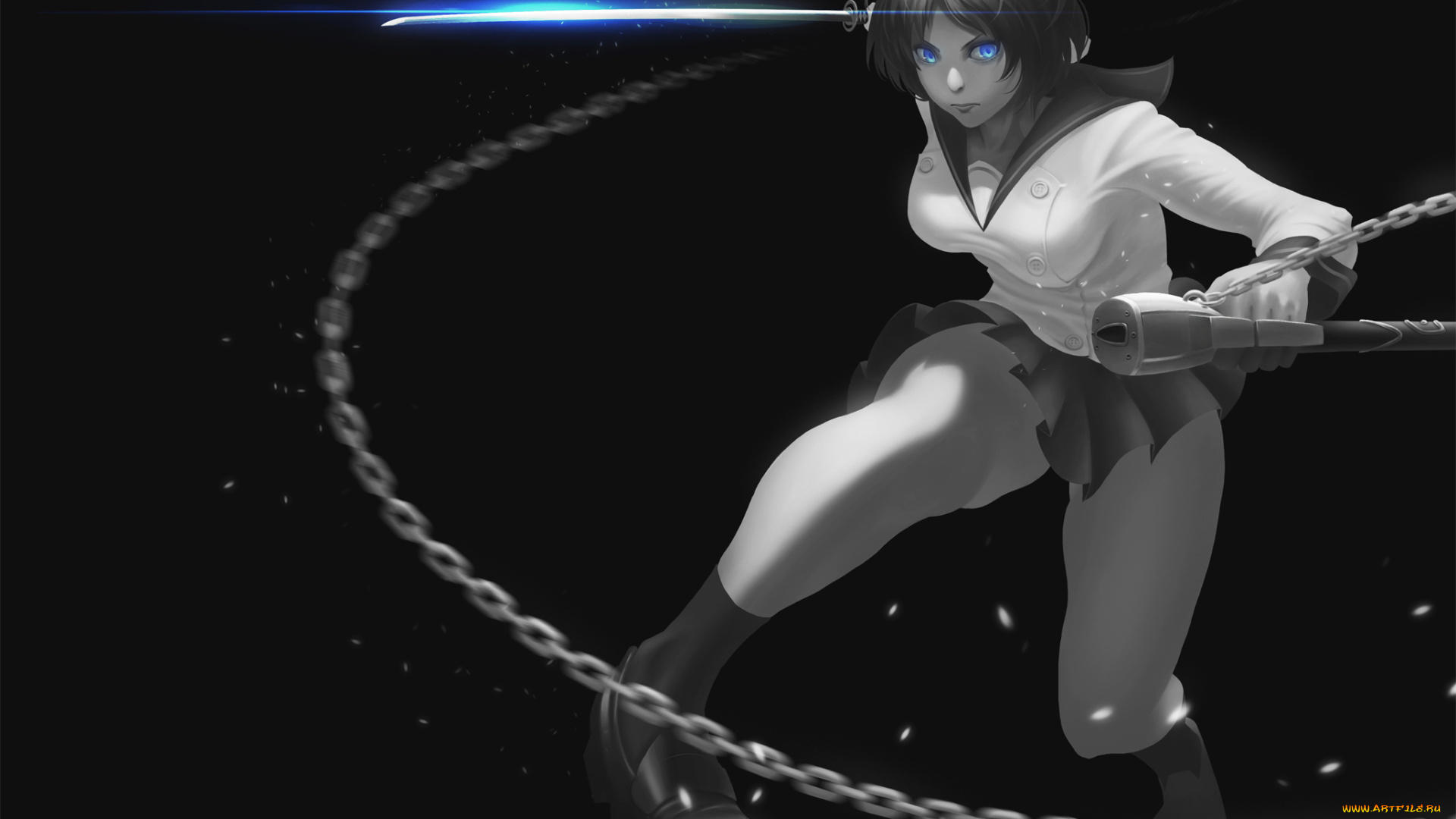 аниме, оружие, , техника, , технологии, цепь, арт, катана, меч, девушка