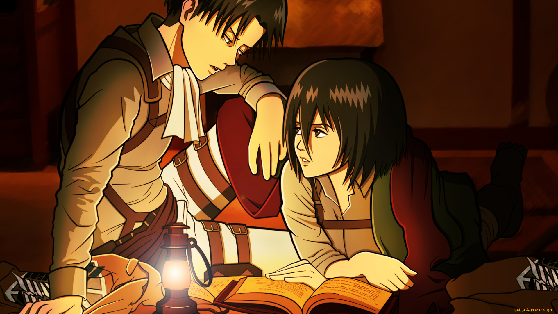 аниме, shingeki, no, kyojin, фон, взгляд, девушка