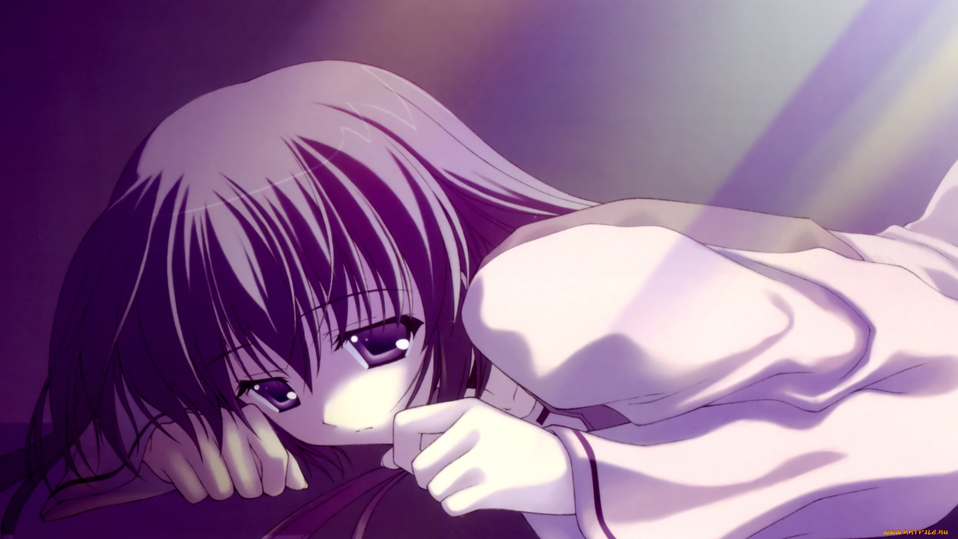 аниме, sola, лучи, девушка, постель