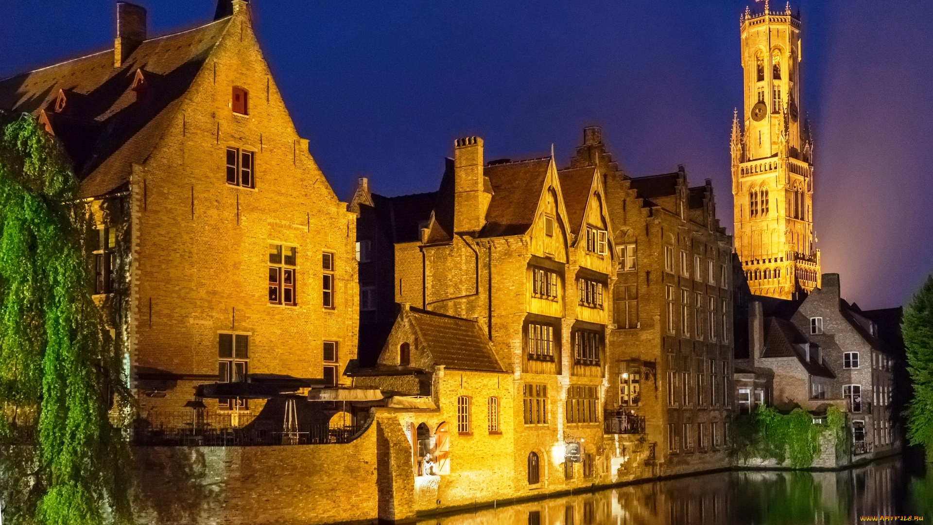 города, -, здания, , дома, вечер, канал, свет, дома