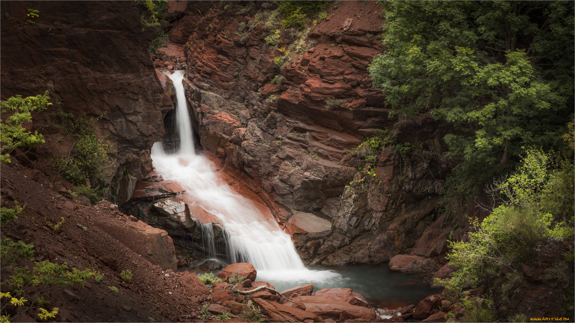 природа, водопады, лес, река, водопад