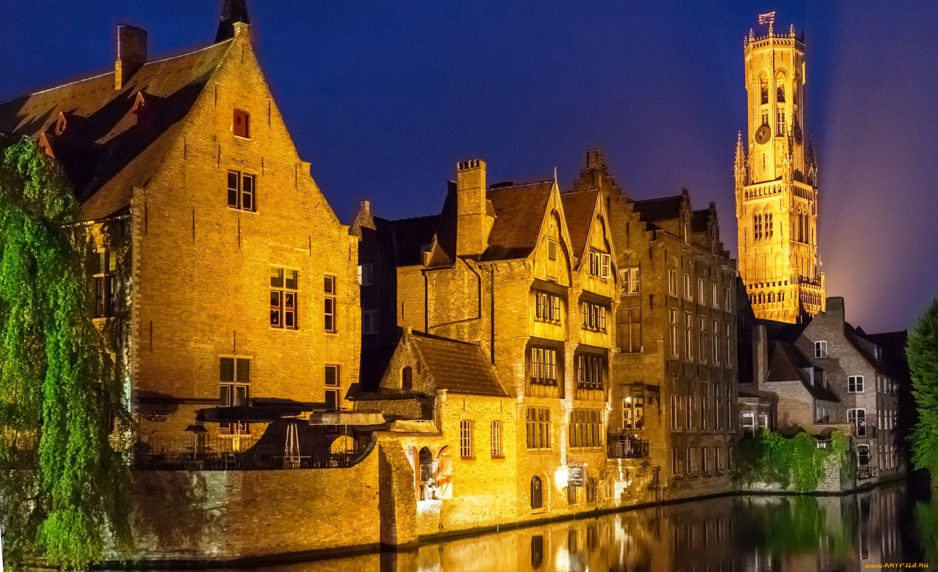 города, -, здания, , дома, вечер, канал, свет, дома