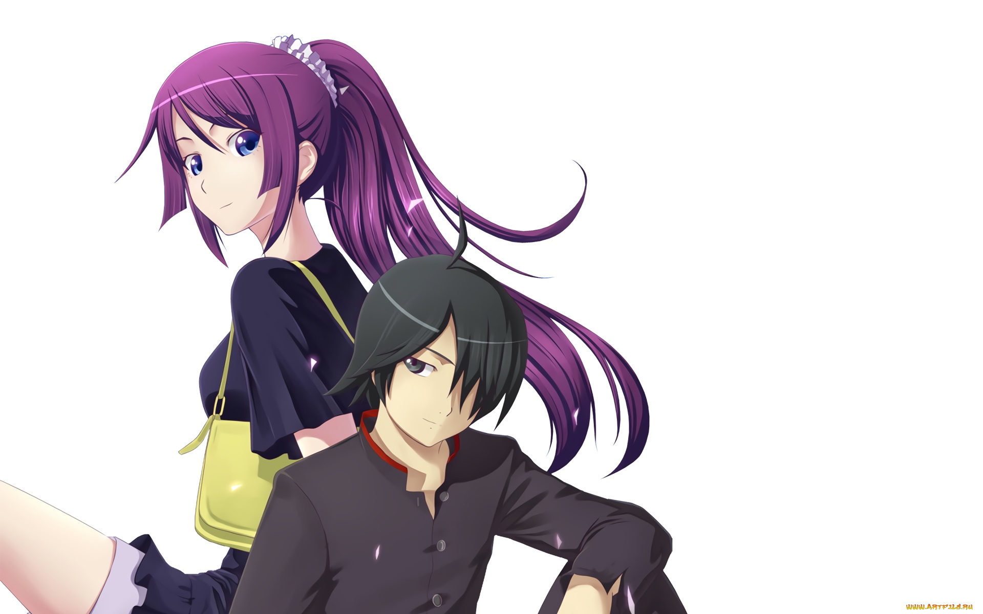 аниме, bakemonogatari, девушка, фон, взгляд