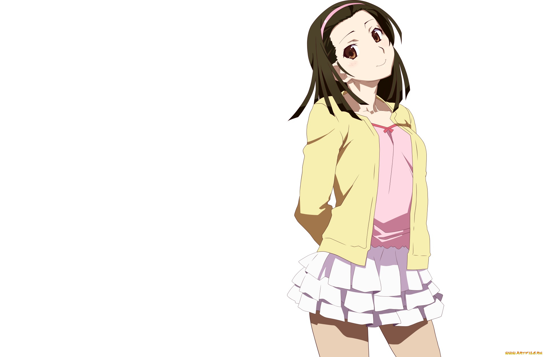 аниме, bakemonogatari, девушка, фон, взгляд