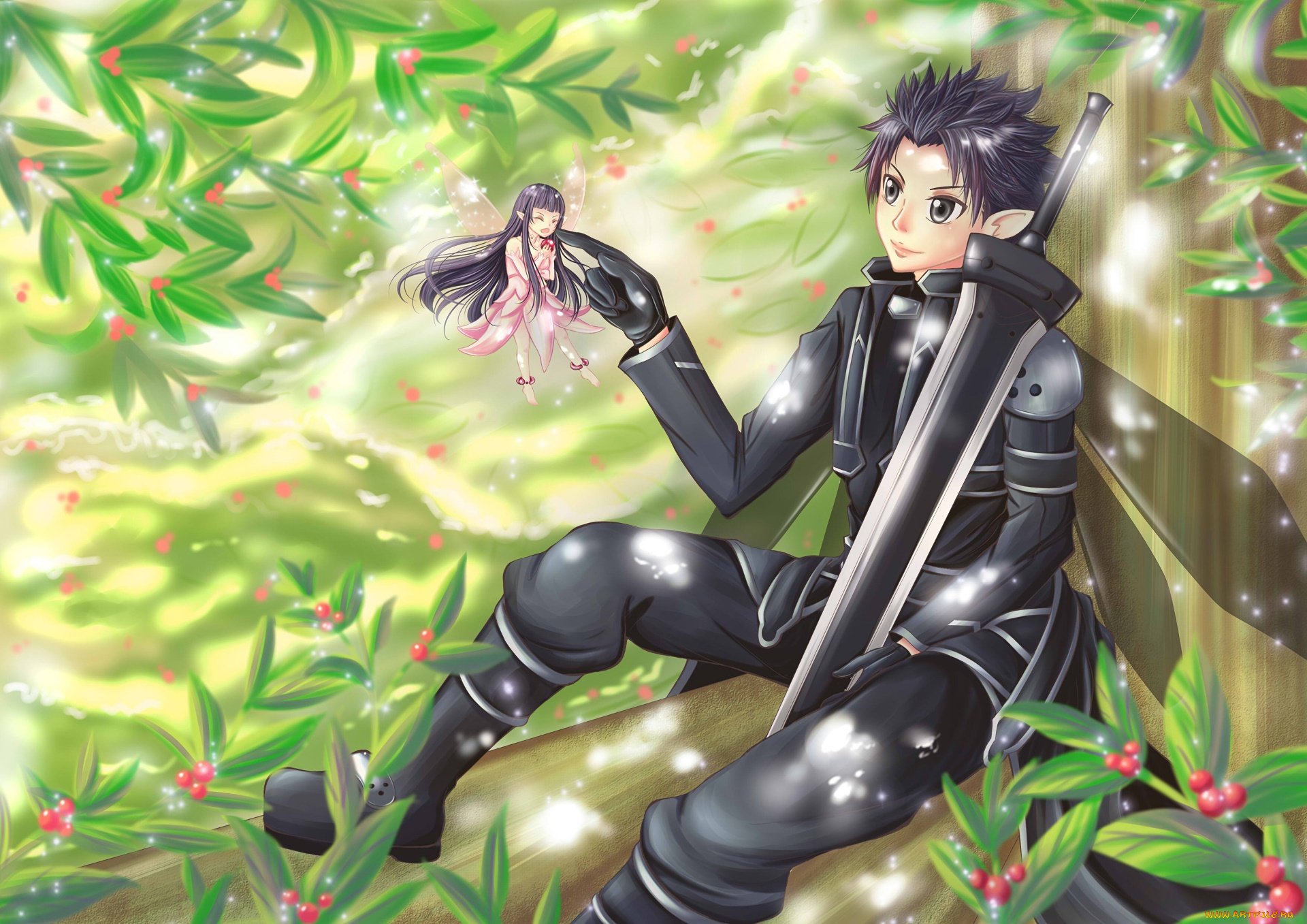 аниме, sword, art, online, парень, фон, взгляд