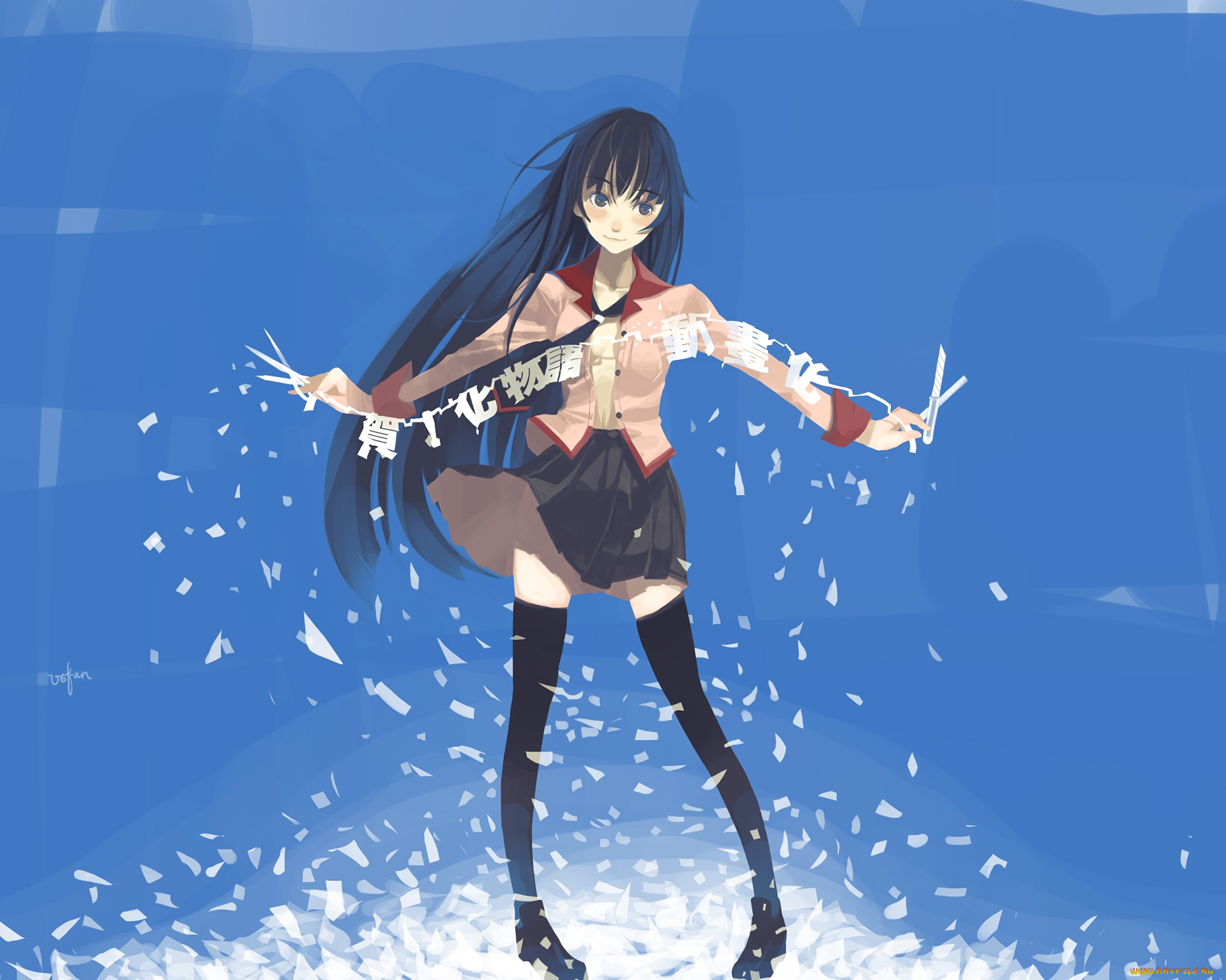 аниме, bakemonogatari, девушка, фон, взгляд