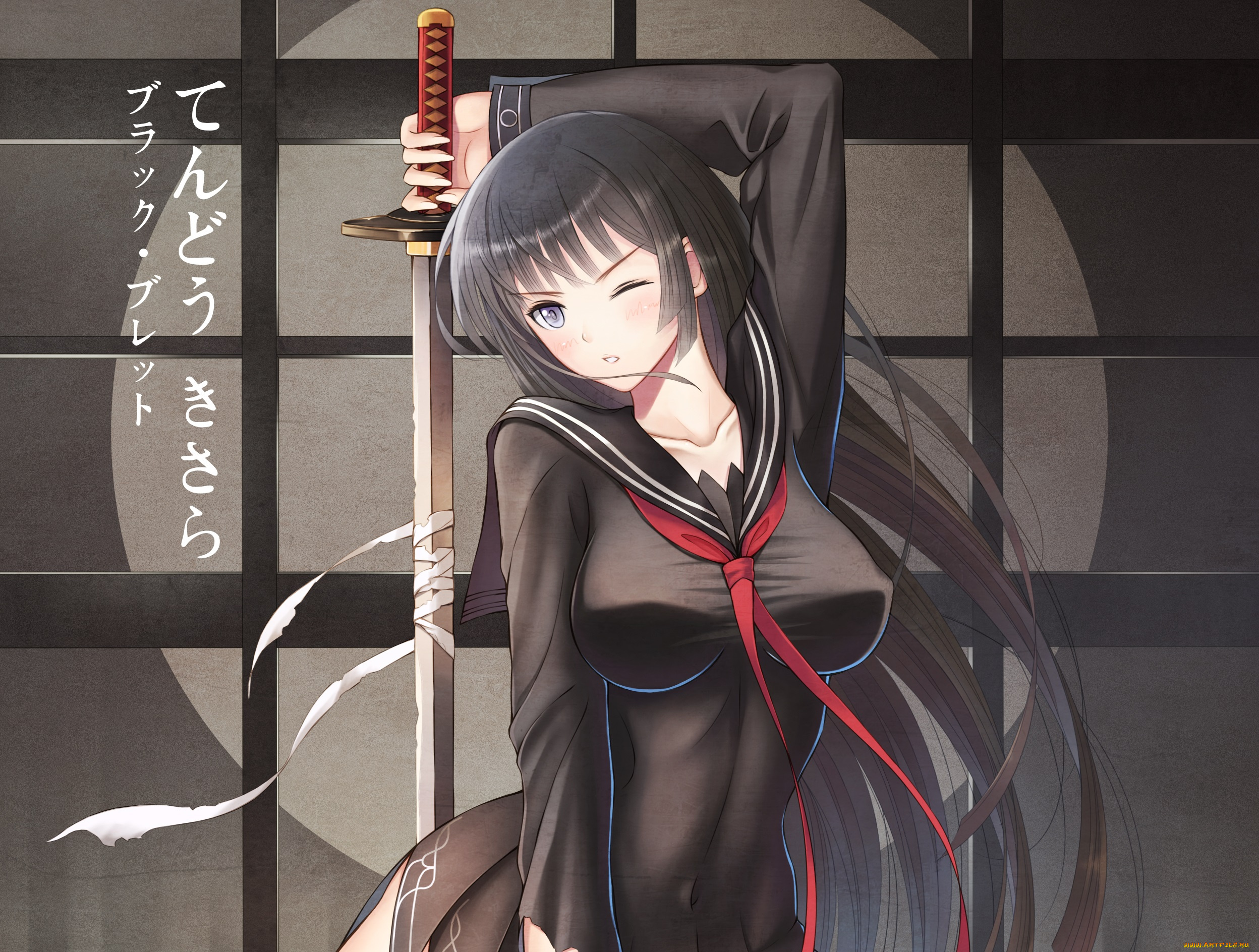 аниме, black, bullet, девушка