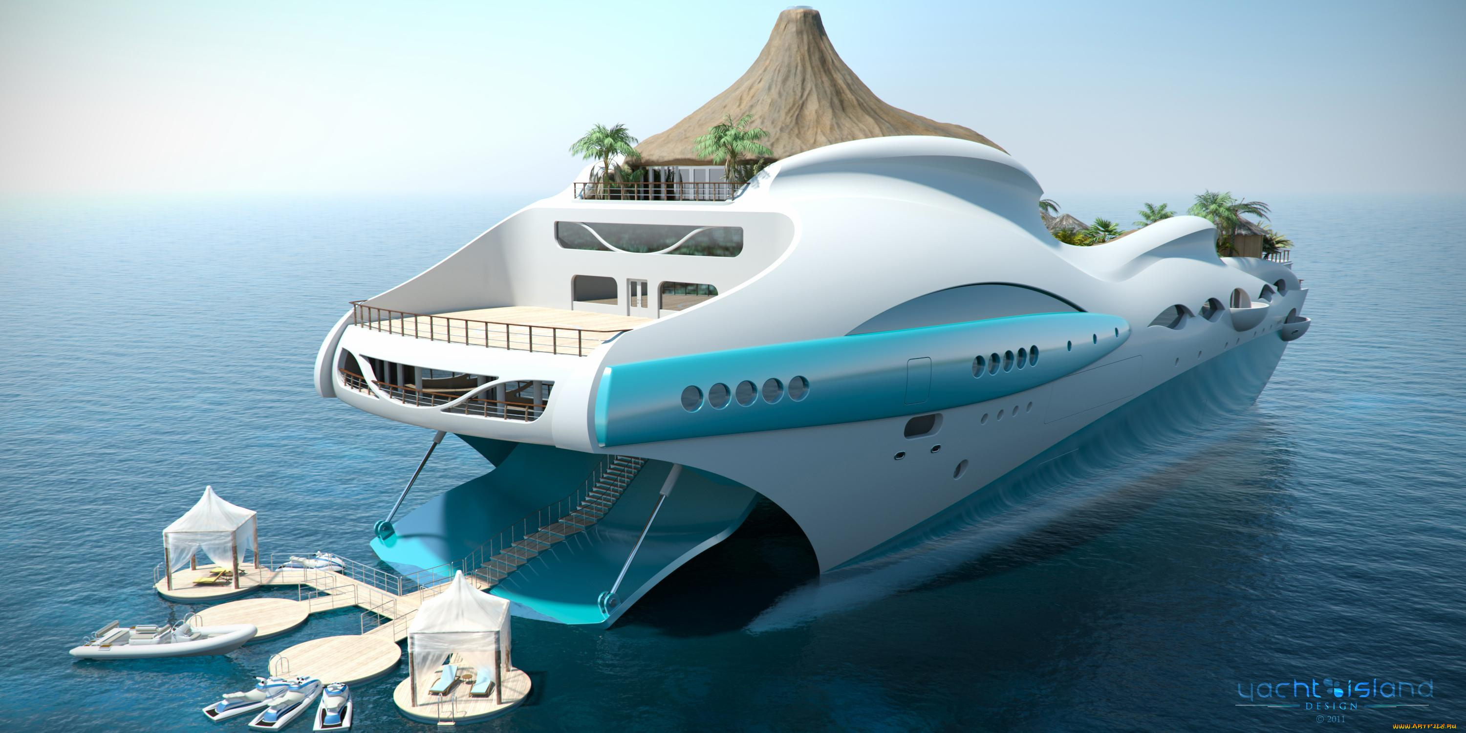 корабли, 3d, yacht-island, futuristic, superyacht, яхта-остров, gesign, tip, 1, проект
