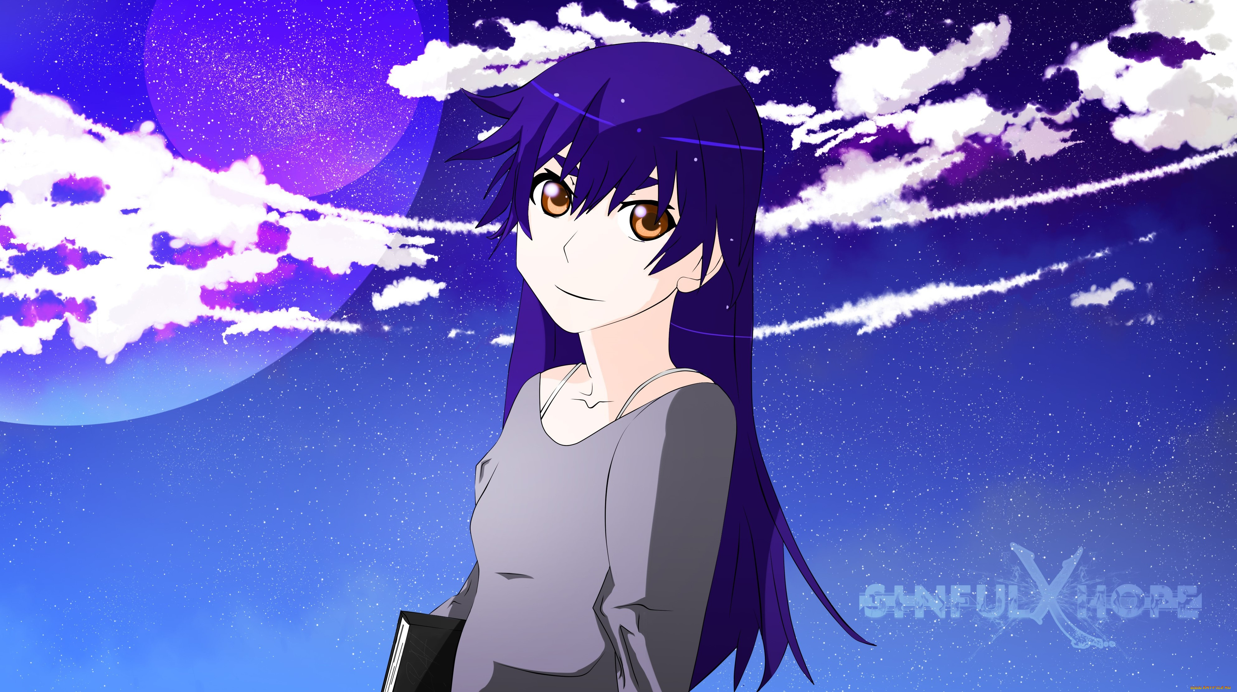 аниме, bakemonogatari, фон, взгляд, девушка