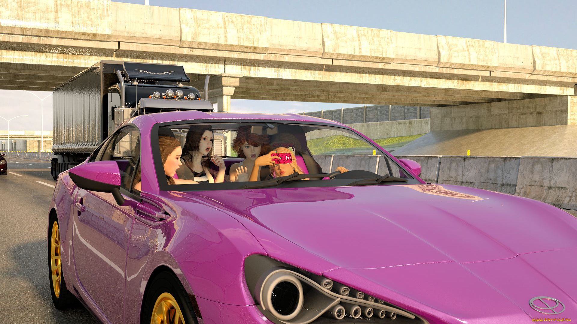 3д, графика, люди-авто, мото, , people-, car, , , moto, взгляд, девушки, фон