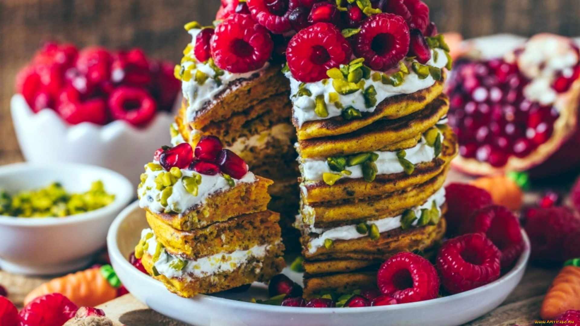 еда, блины, , оладьи, малина, торт, блинный