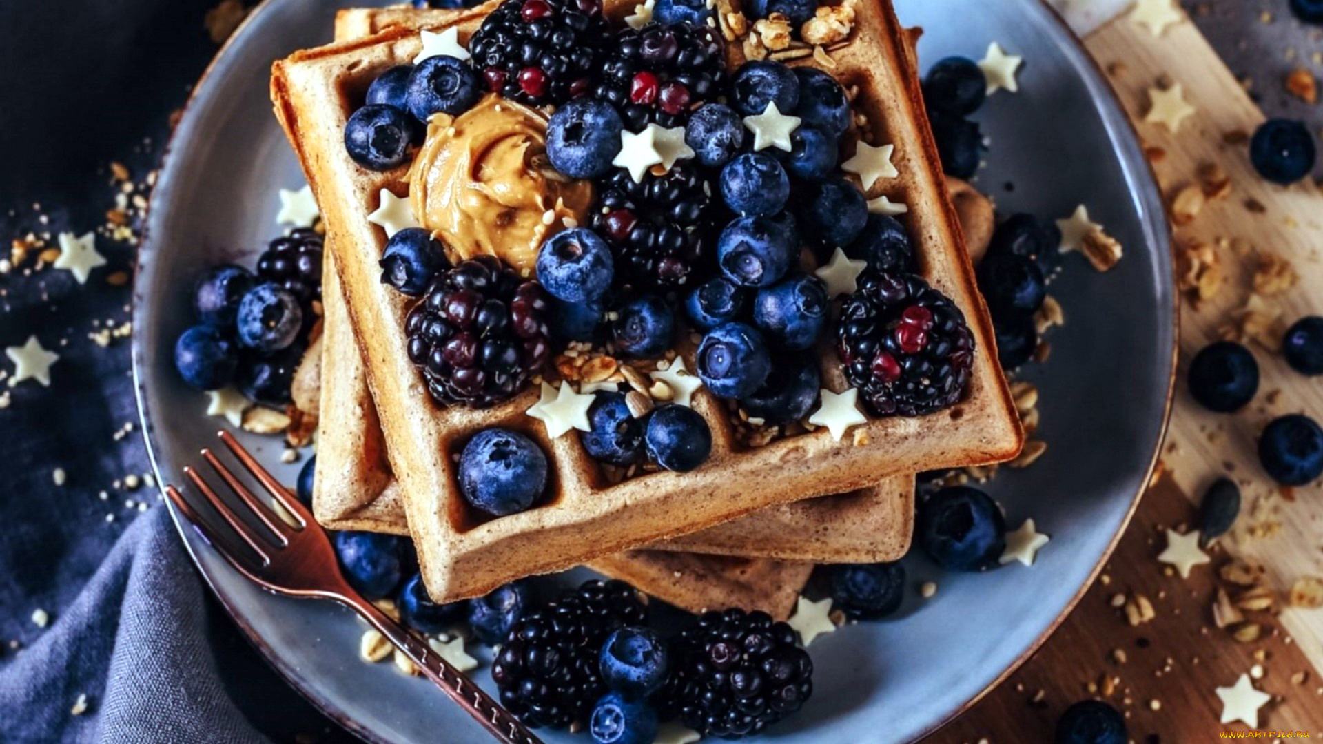 еда, блины, , оладьи, вафли, черника, ежевика