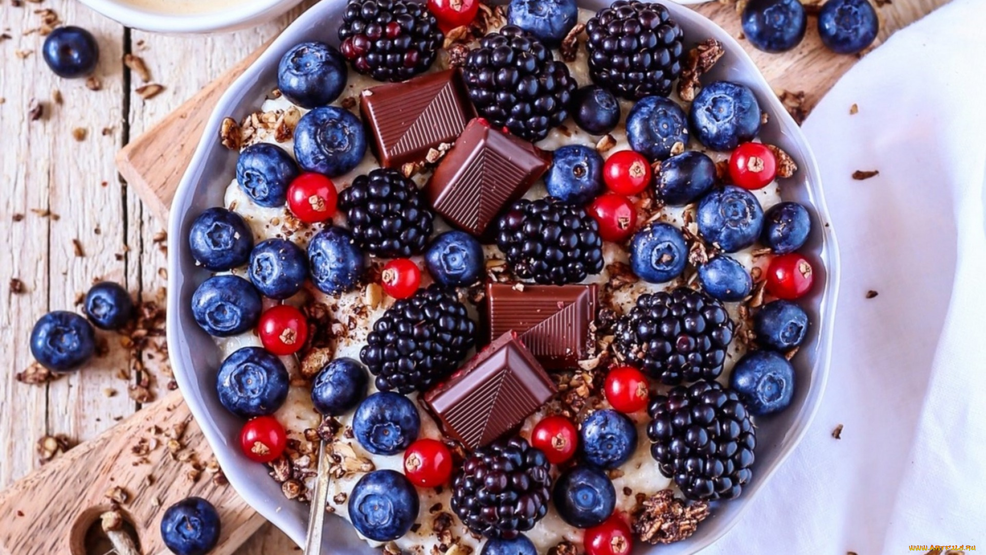 еда, мюсли, , хлопья, шоколад, черника, ежевика