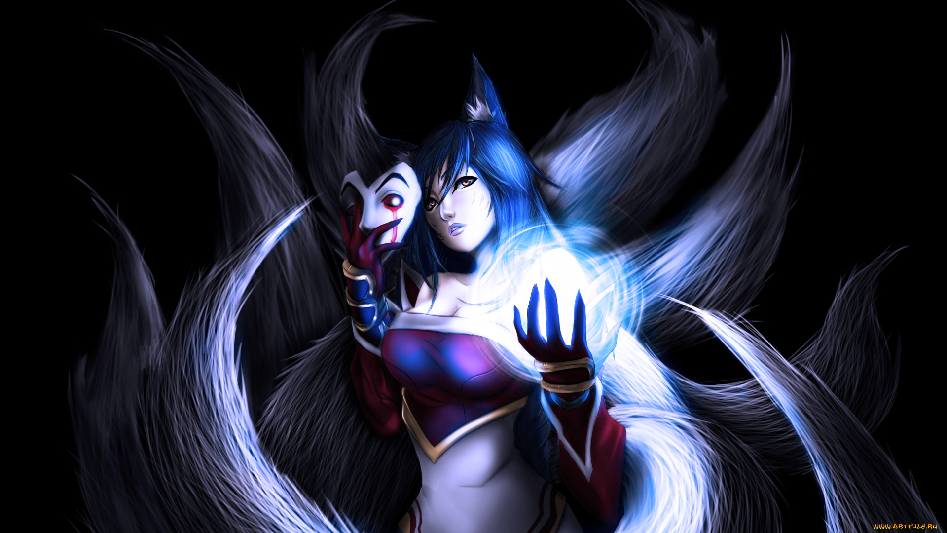 видео, игры, league, of, legends, хвосты, девушка, маска, магия