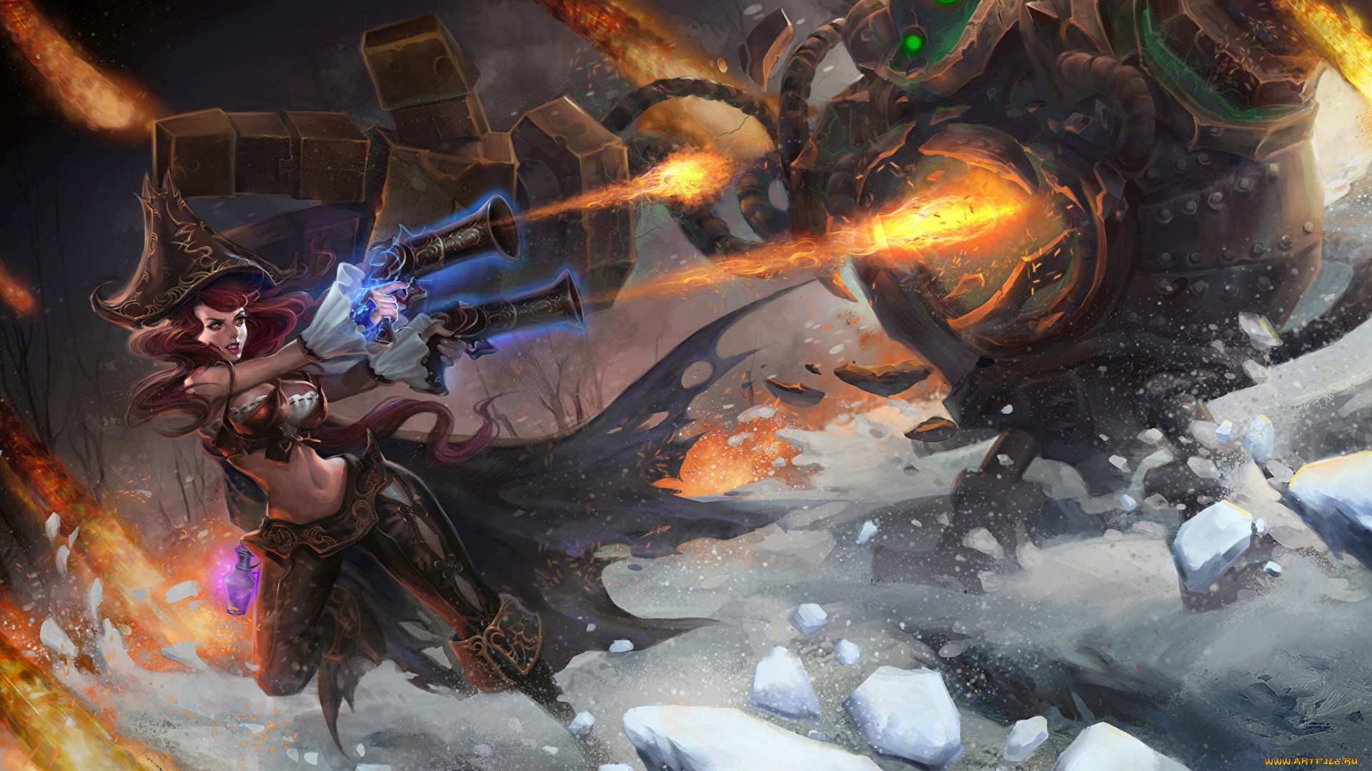 видео, игры, league, of, legends, катарина, робот, оружие, снег, шляпа