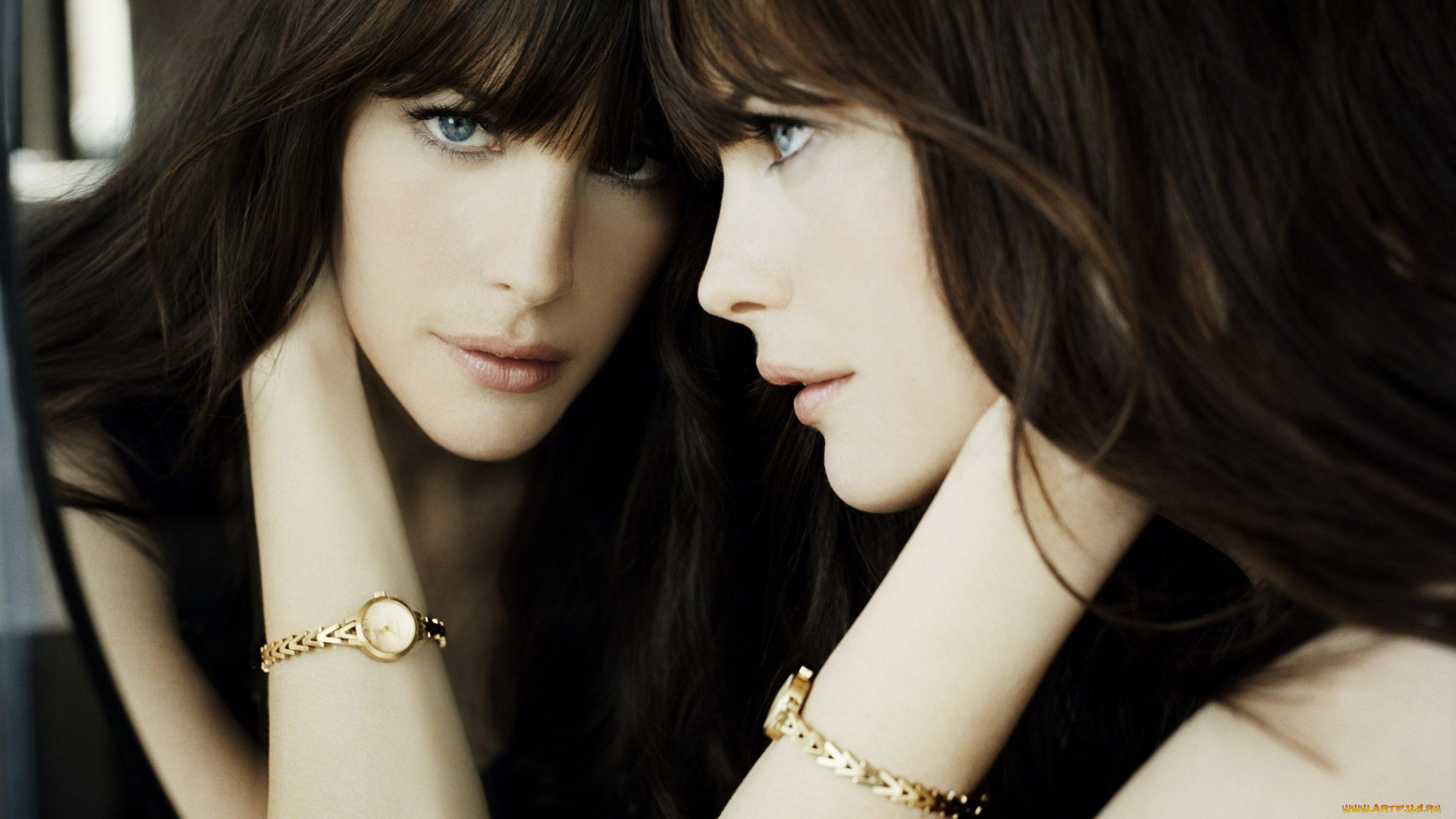 девушки, liv, tyler, актриса, шатенка, лицо, часы, отражение