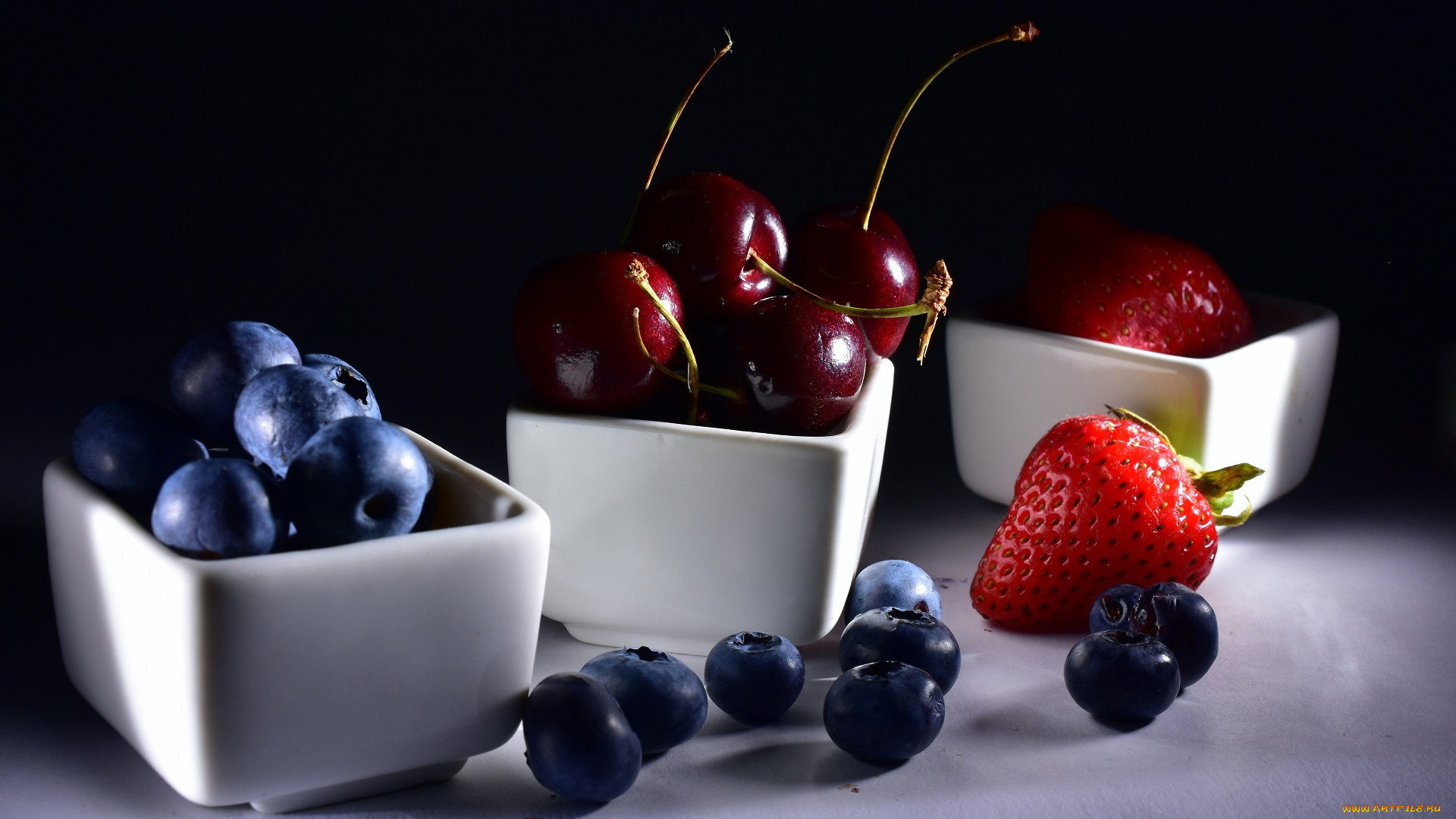 еда, фрукты, , ягоды, черника, вишни, клубника