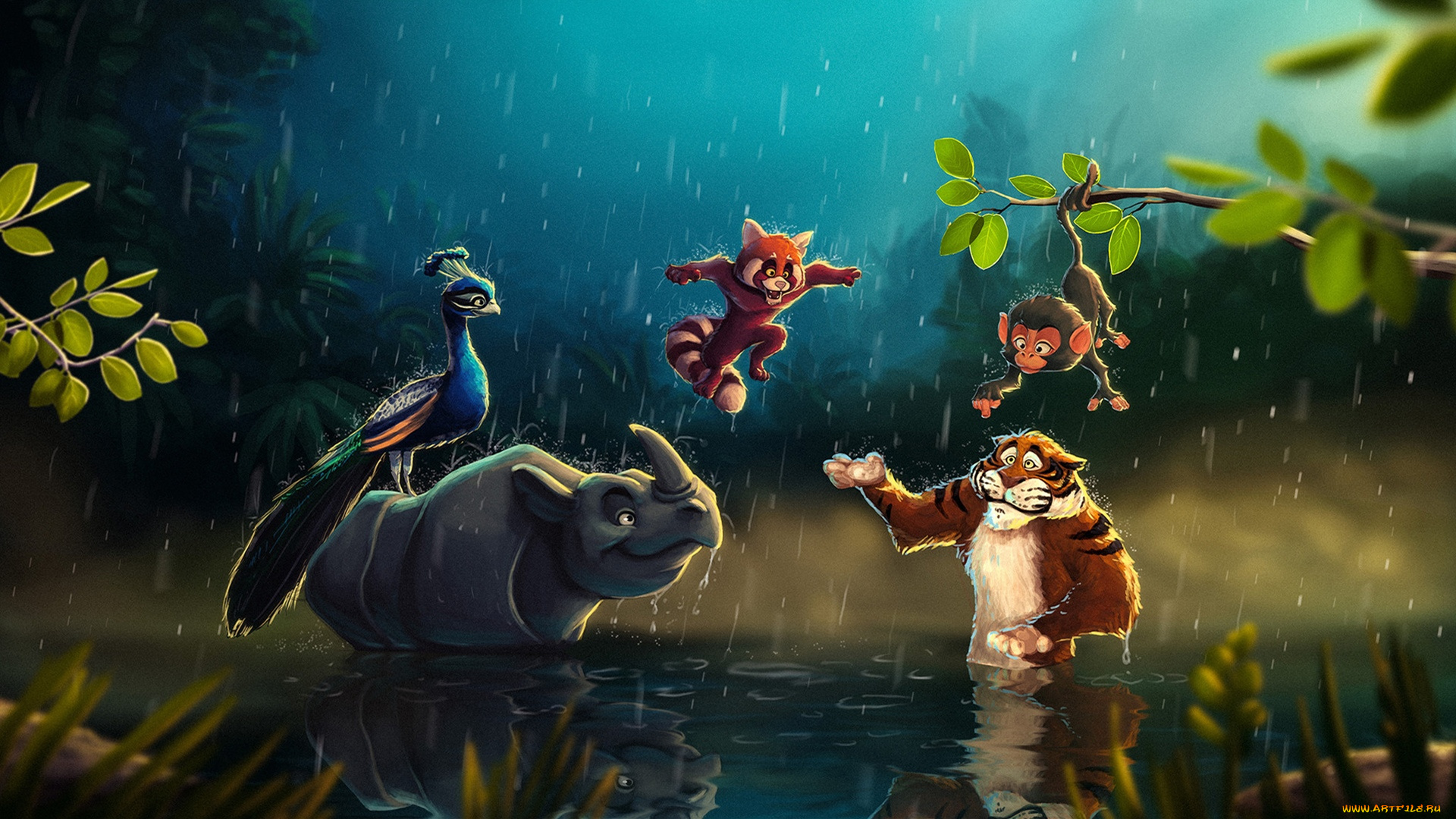 рисованное, животные, jungle