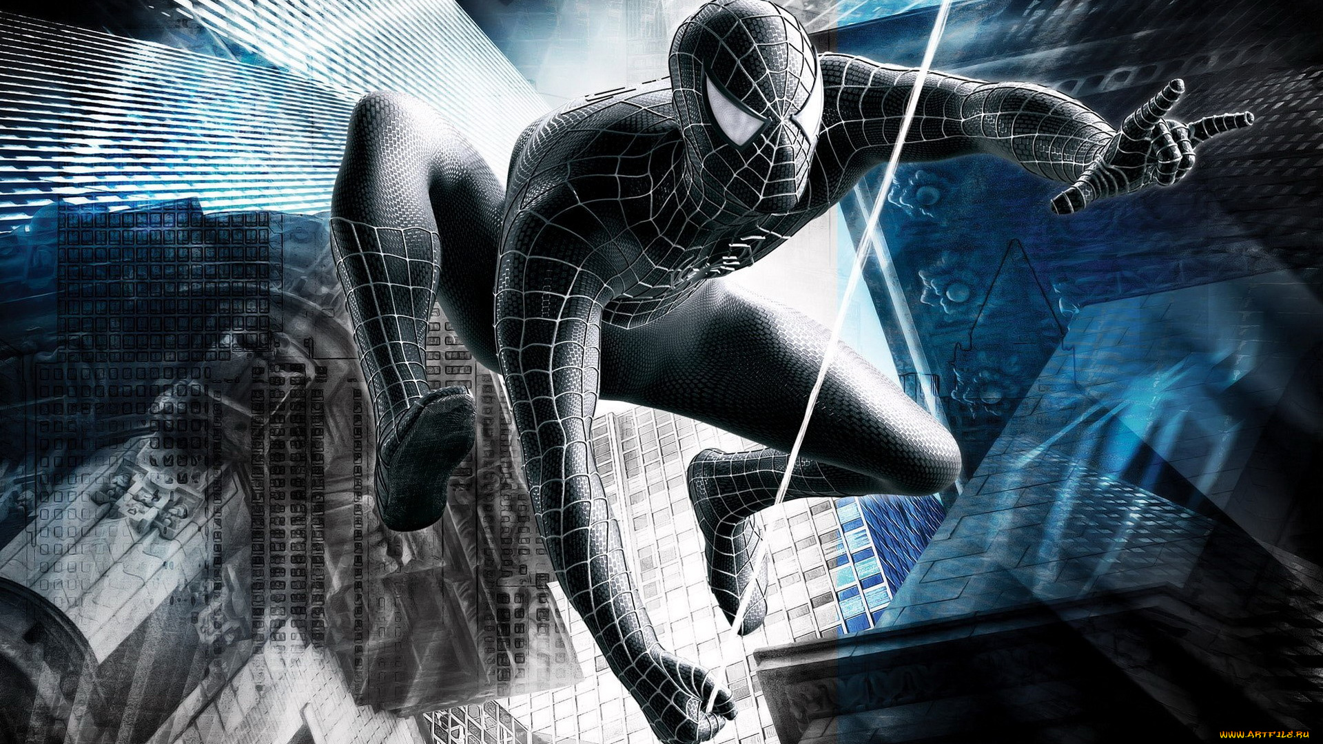 видео, игры, spider-man, 3, человек-паук, черный, паутина, здания