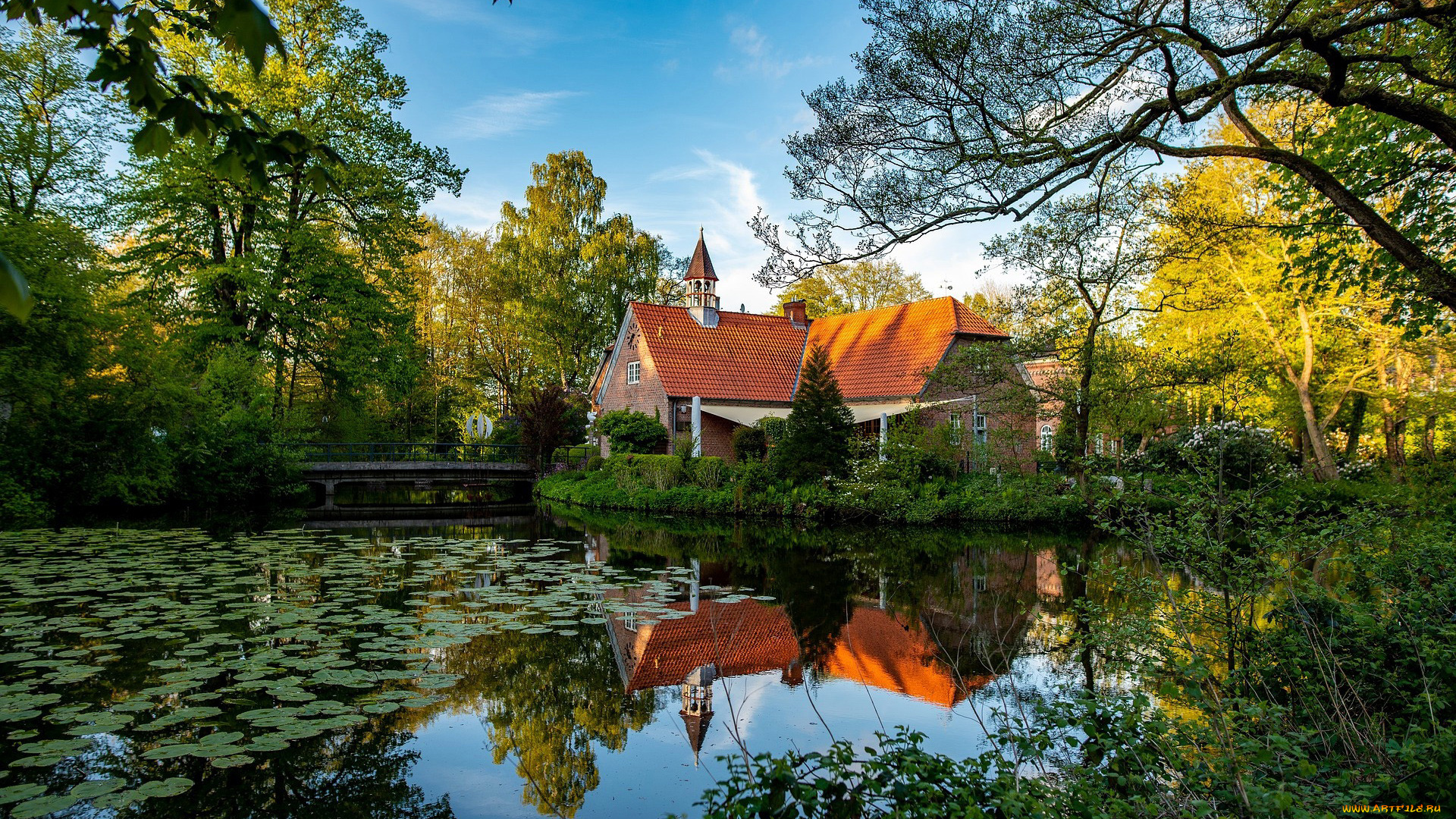 города, -, здания, , дома, пруд, жилой, дом