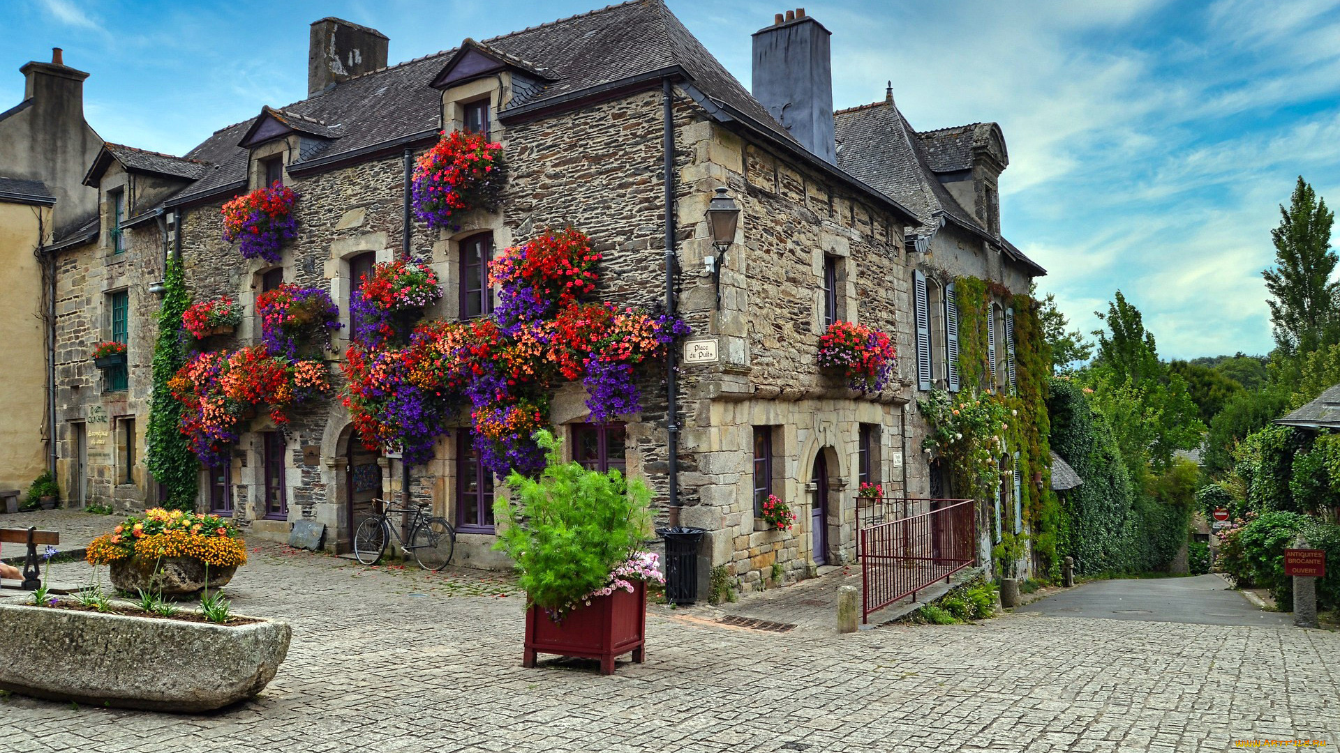 города, -, здания, , дома, жилой, дом, цветники