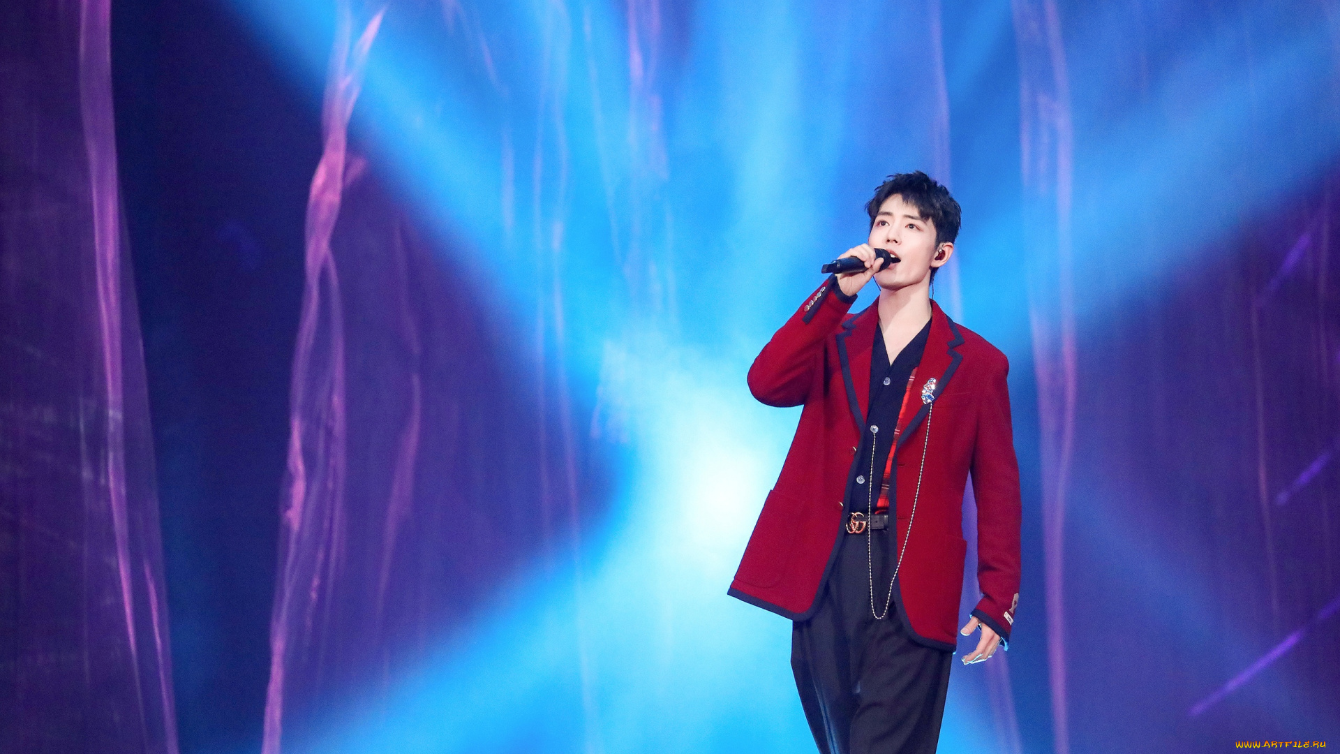 мужчины, xiao, zhan, пиджак, цепочка, микрофон, свет