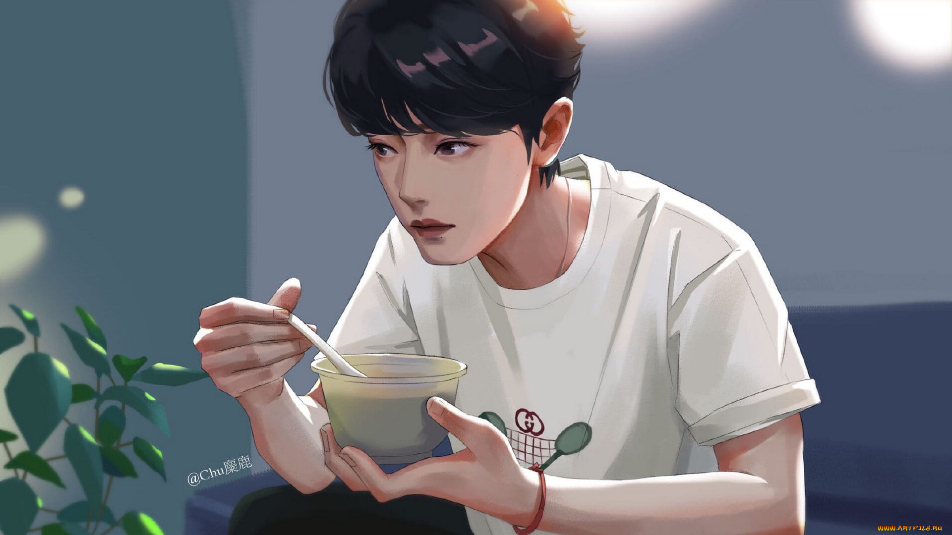 рисованное, люди, сяо, чжань, футболка, еда