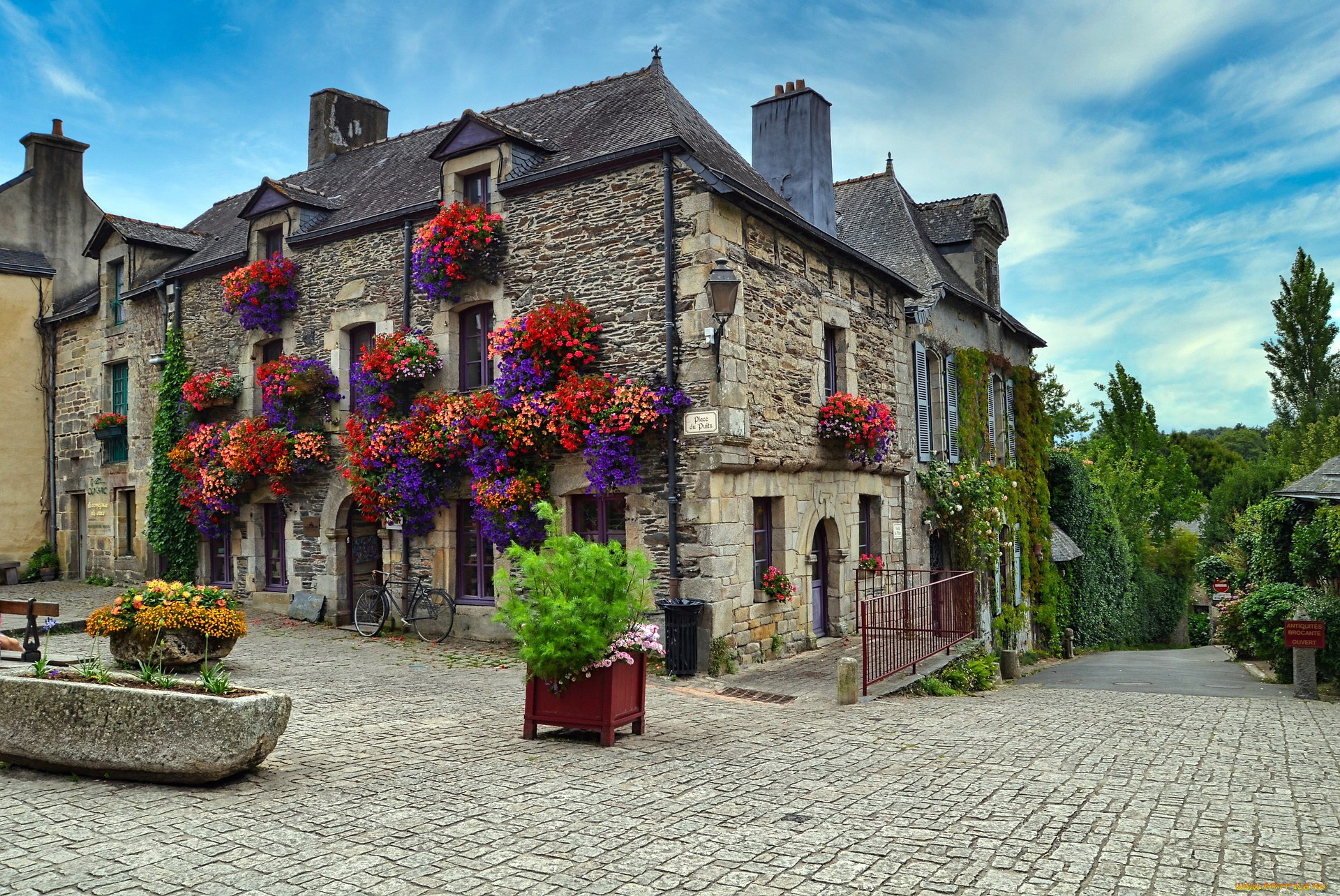 города, -, здания, , дома, жилой, дом, цветники