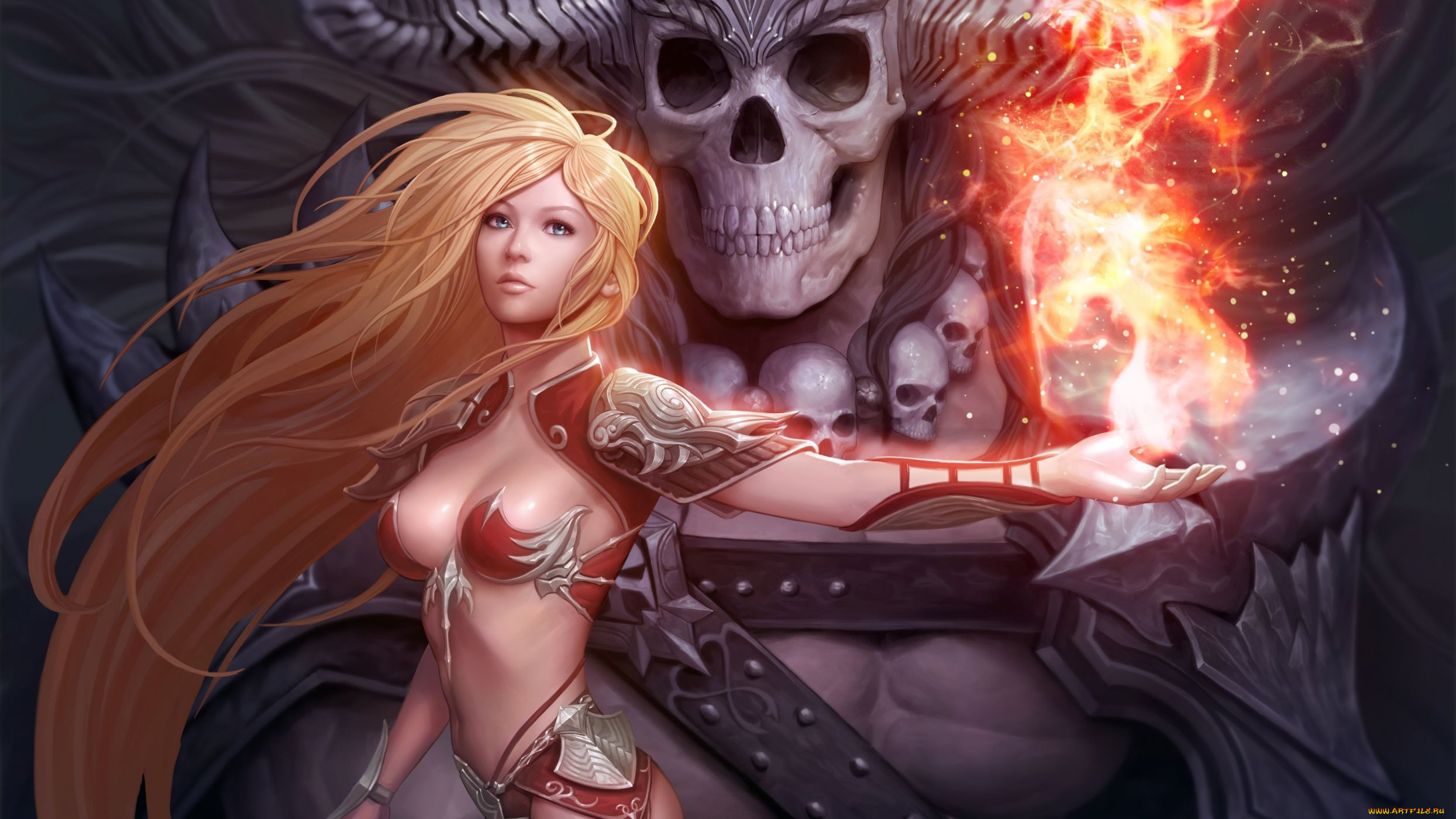 видео, игры, perfect, world, , total, war, девушка, магия, огонь, монстр