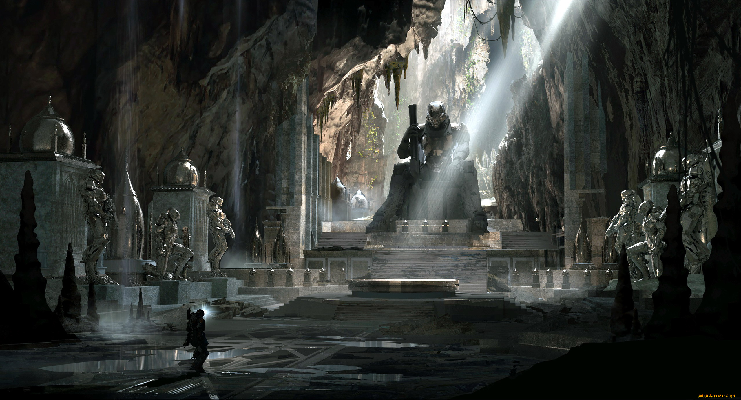 видео, игры, anthem, статуи, человек, храм, луч