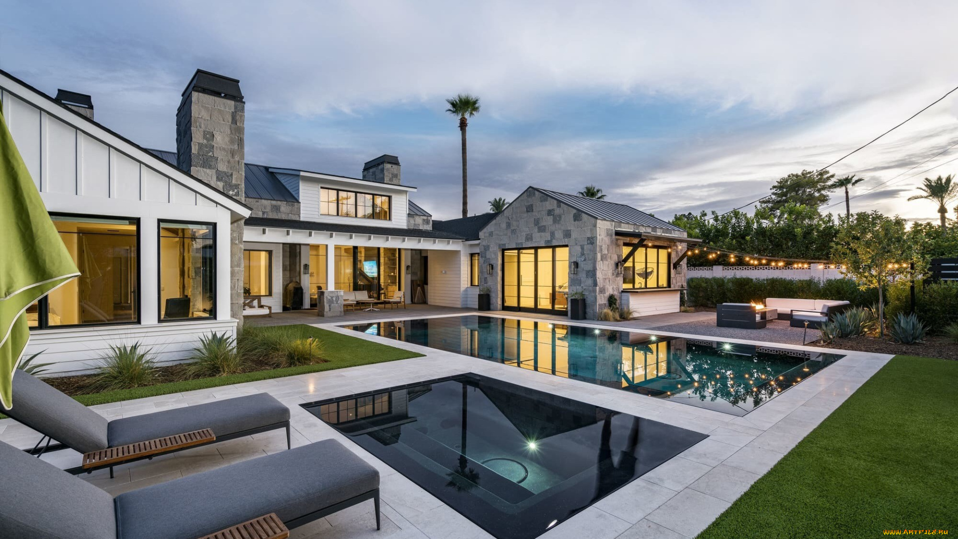 города, -, здания, , дома, вилла, вечер, бассейн, освещение, архитектура, pool, терраса, build, scottsdale, скоттсдейл, jeromey, naugle, villa, premier, paradise